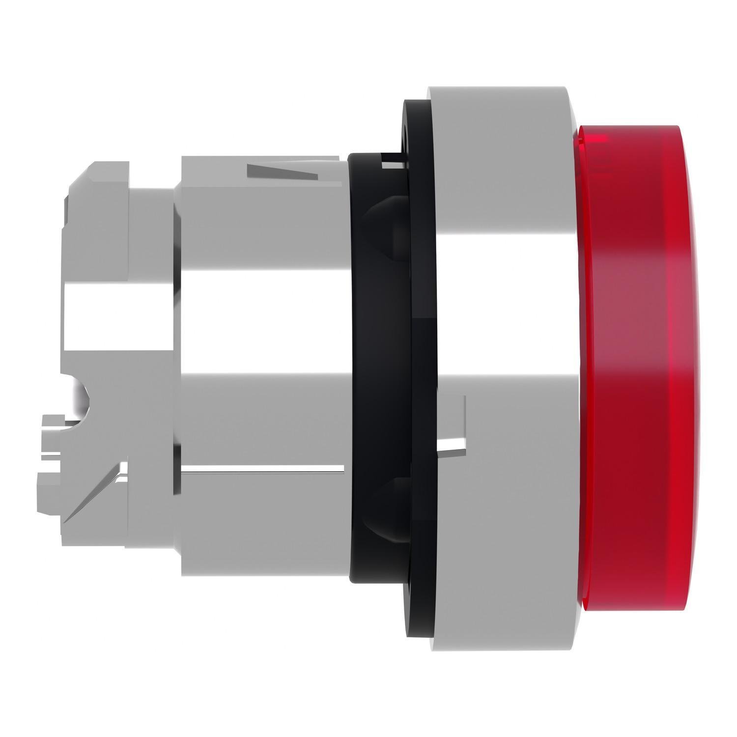 Picture of ZB4BW143 - Head for illuminated push button, Harmony XB4, metal, red projecting, 22mm, universal LED, spring return, plain lens