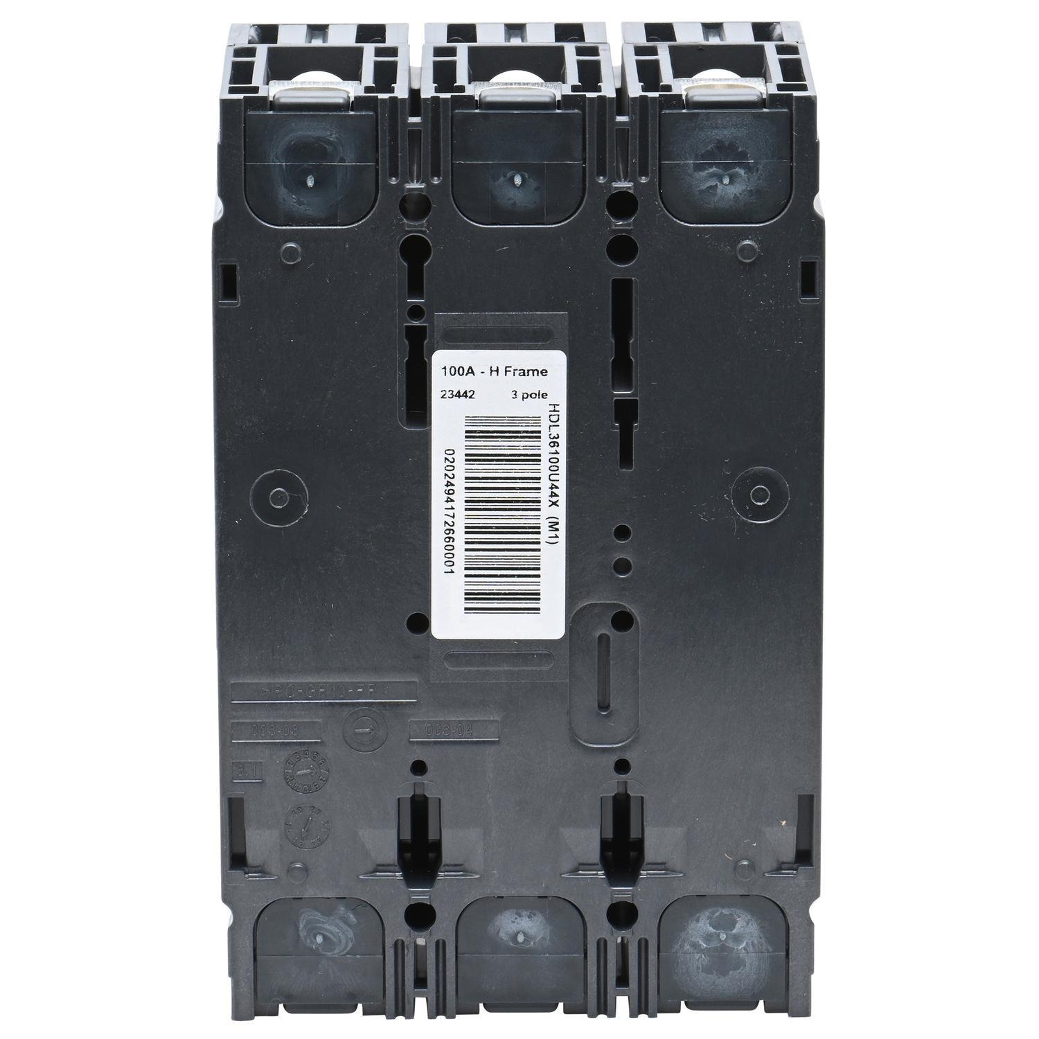 Picture of HDL36100U44X - Circuit breaker, PowerPacT H, 100A, 3 pole, 600VAC, 14kA, lugs, Micrologic 6.2A, 80%