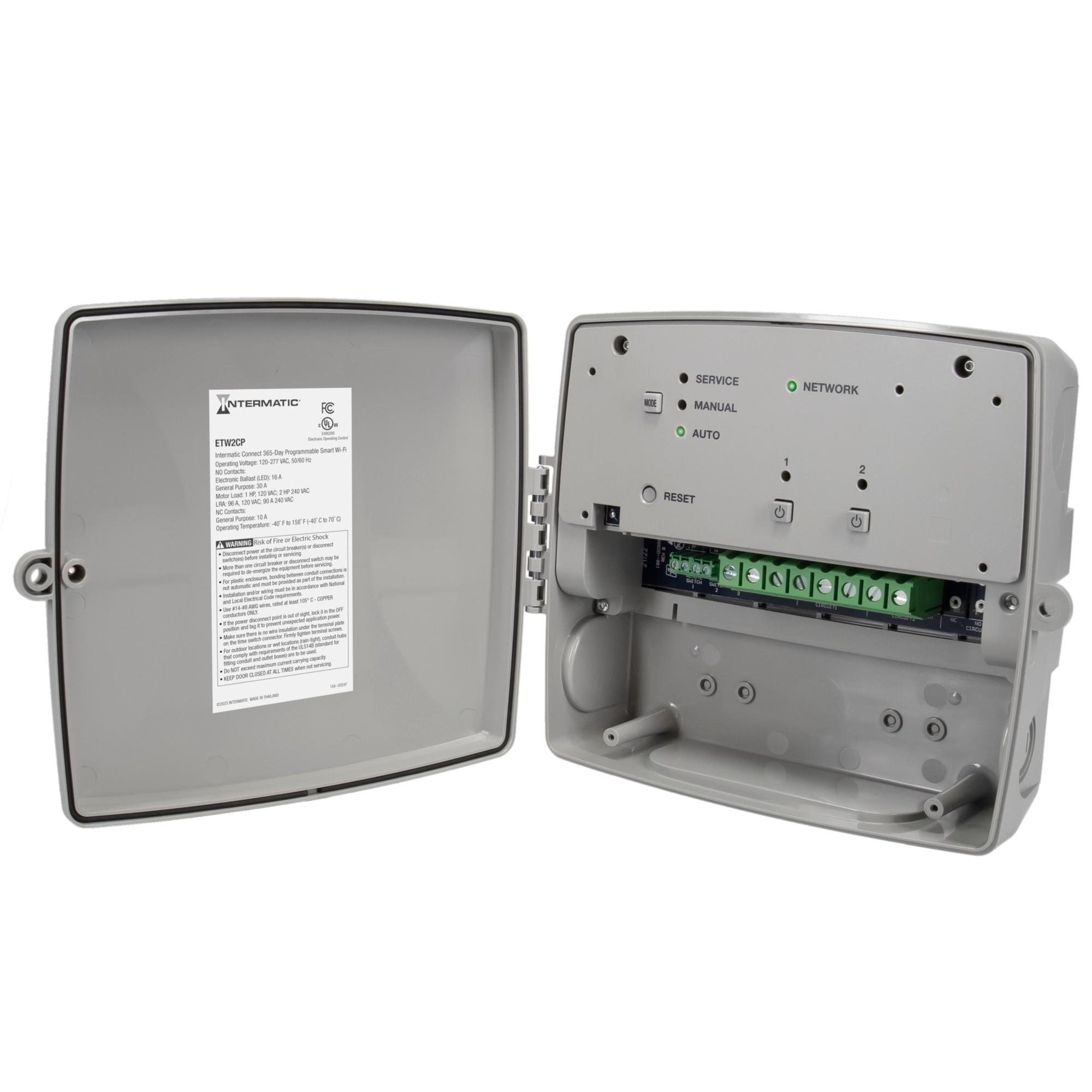 ETW2CP - Intermatic Connect 365-Day Programmable Smart Wi-Fi Timer, 120-277 VAC, 2xSPDT, Indoor/Outdoor Plastic Enclosure