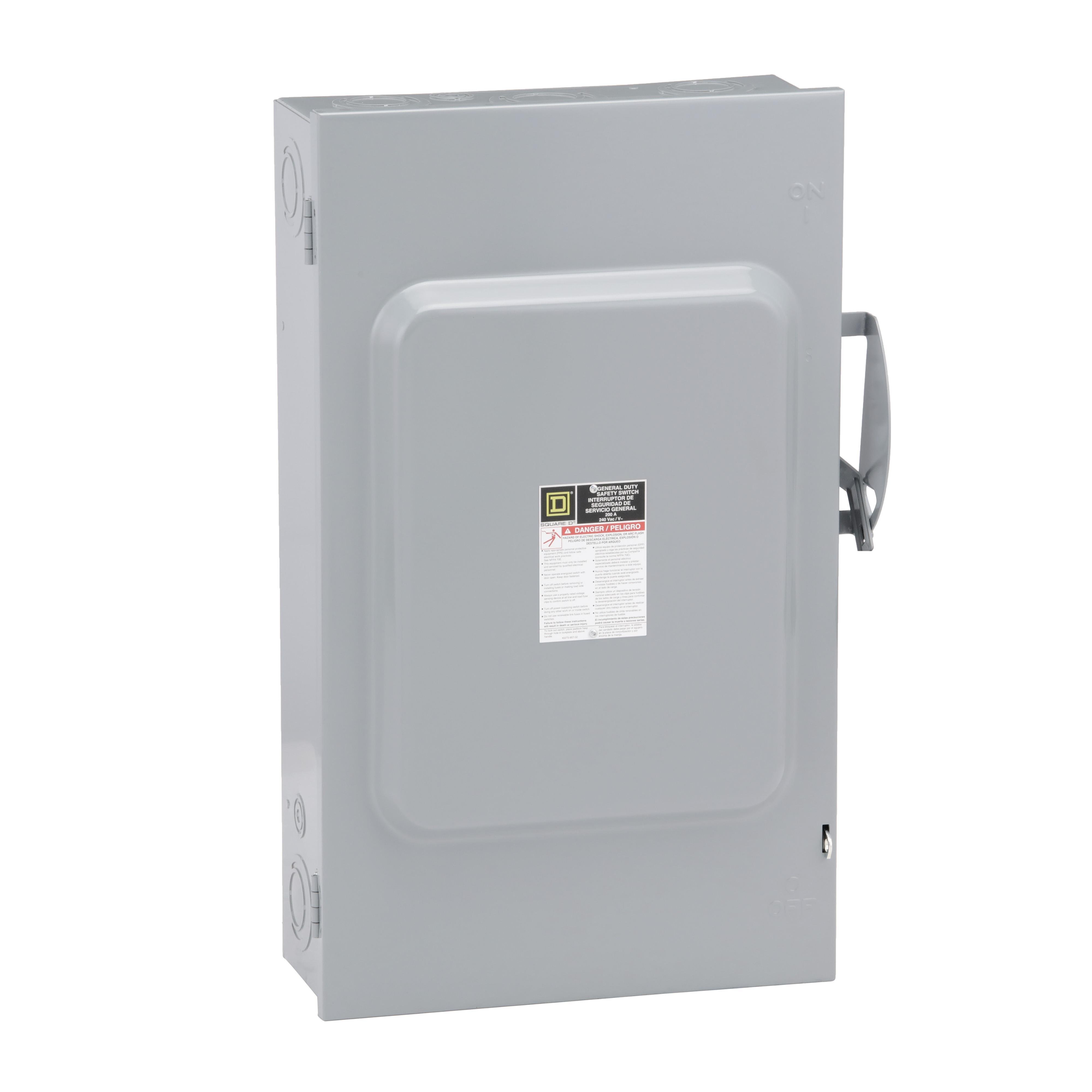 D224N - Safety switch, general duty, fusible, 200A, 2 pole, 60hp, 240VAC, NEMA 1, neutral factory installed