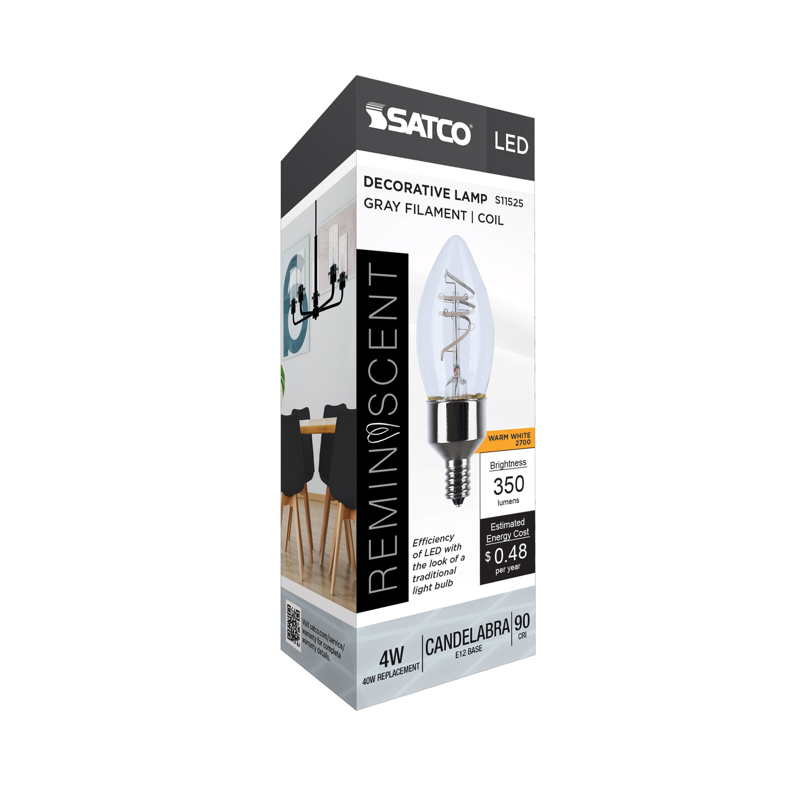 Picture of S11525 - 4 Watt LED - Reminiscent - Flex Gray Coil Filament - B11 - Candelabra Base - 2700K CCT - Clear - 120 Volt