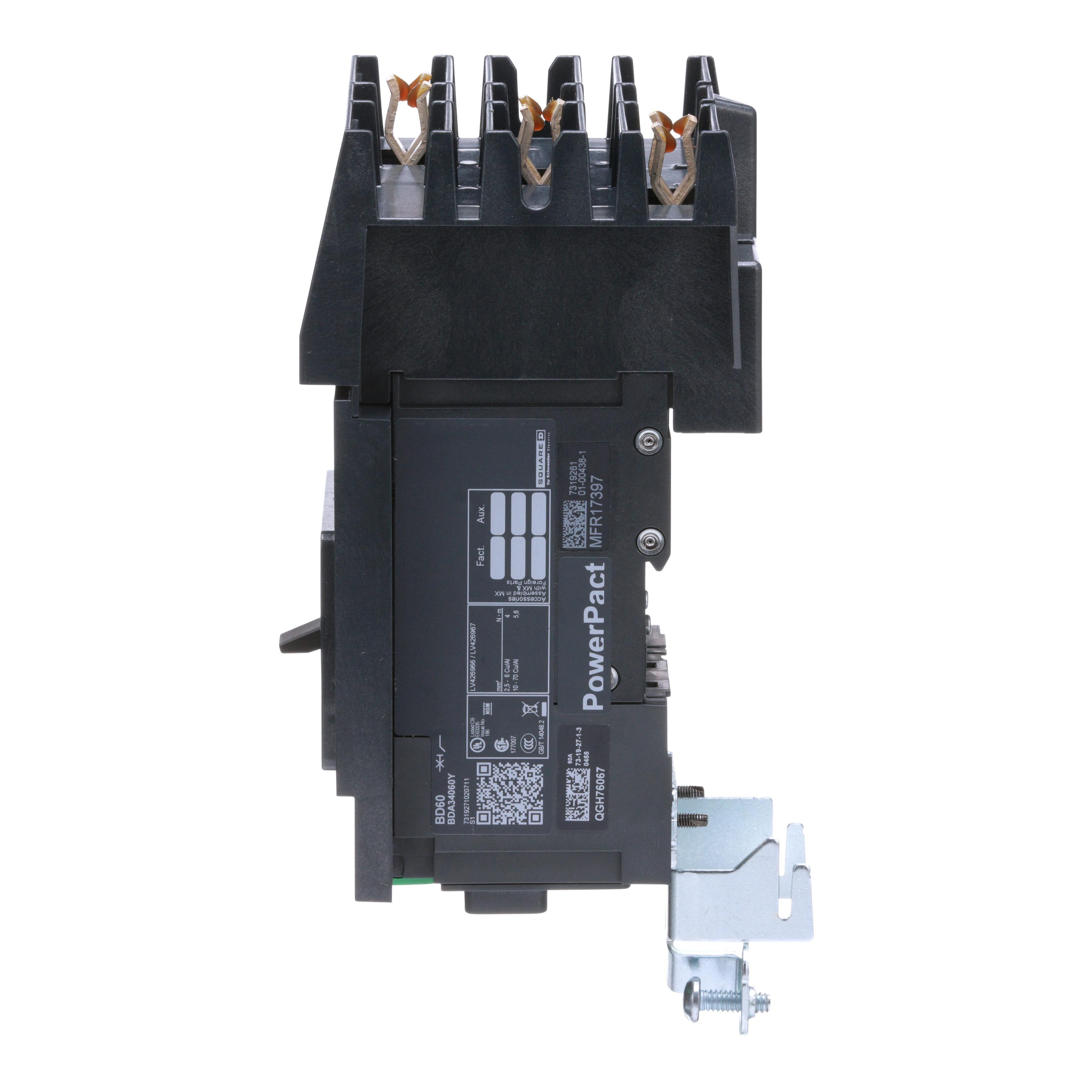 Picture of BDA34060Y - Circuit breaker, PowerPacT B, 60A, 3 pole, 480Y/277VAC, 18kA, I-Line, thermal magnetic, 80%, ABC
