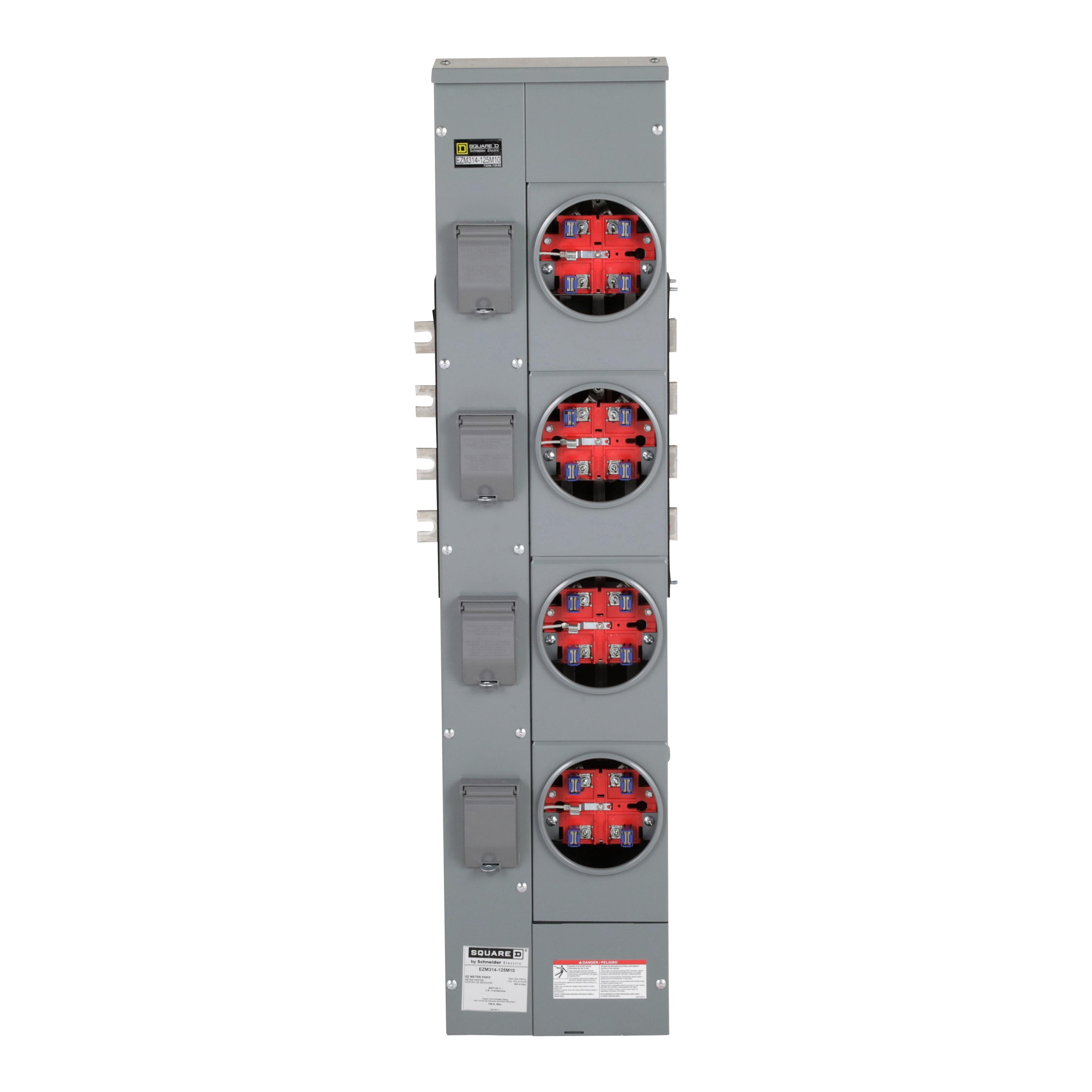 Picture of EZM314125M10 - Branch unit, EZ Meter-Pak, 125A, 4 x 5 jaw sockets, 208Y/120VAC, no bypass, ringed, 800A Al busbar, special