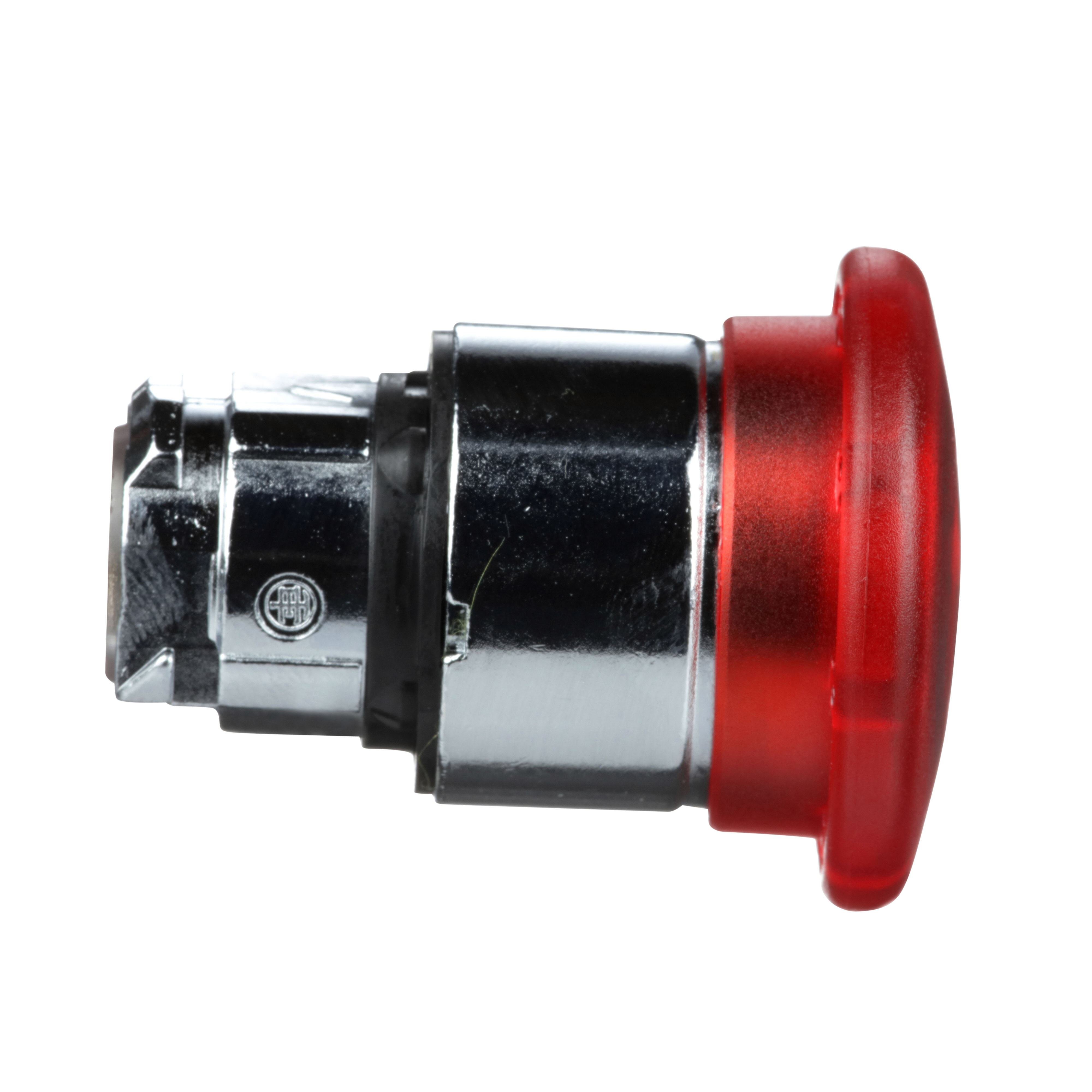 Picture of ZB4BW643 - Head for illuminated emergency switching off push button, Harmony XB4, metal, red mushroom 40mm, 22mm, universal LED, push-pull