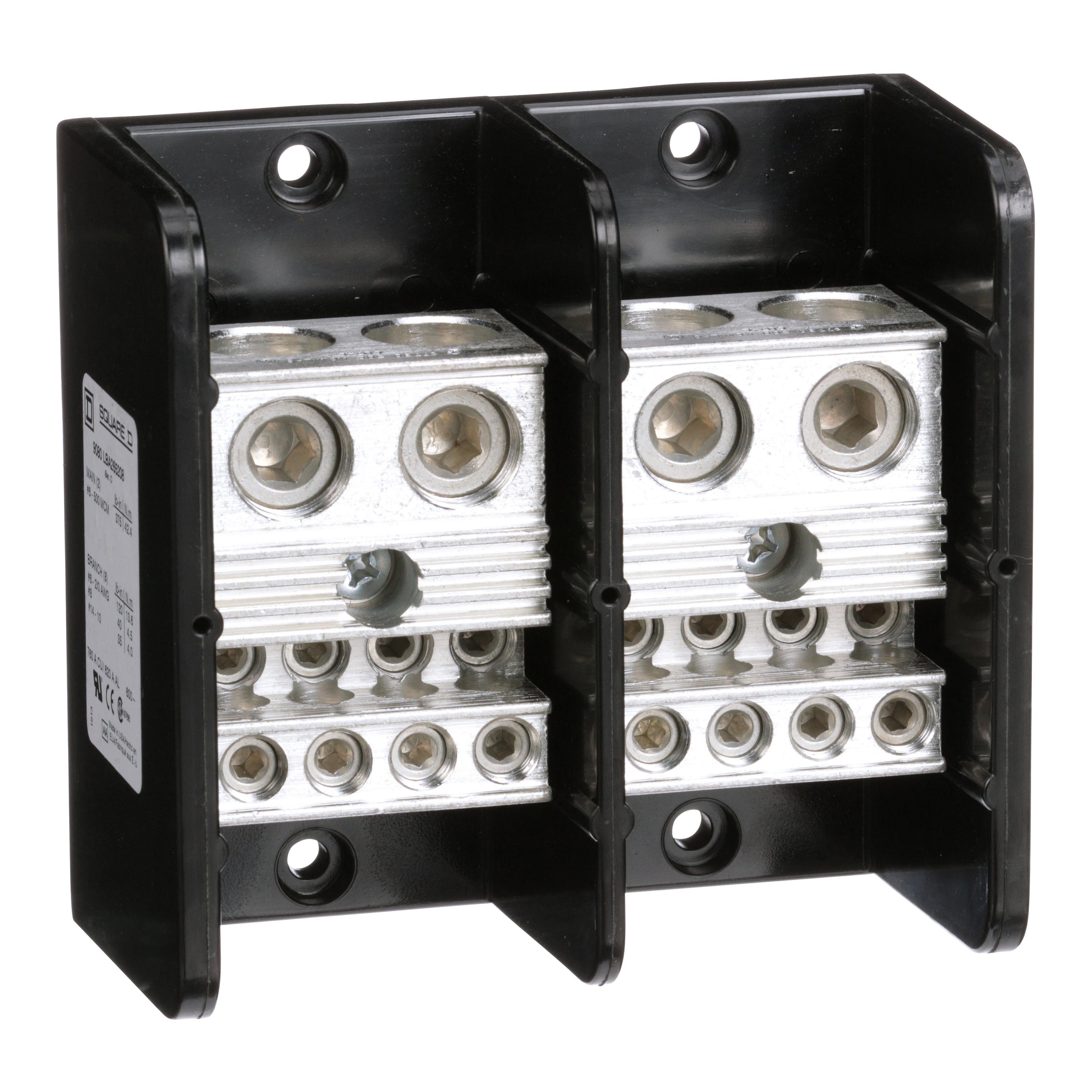 Picture of 9080LBA265208 - Power distribution block, Linergy, 2 pole, 2 line, 8 load, 760A Cu, 620A Al, 600V