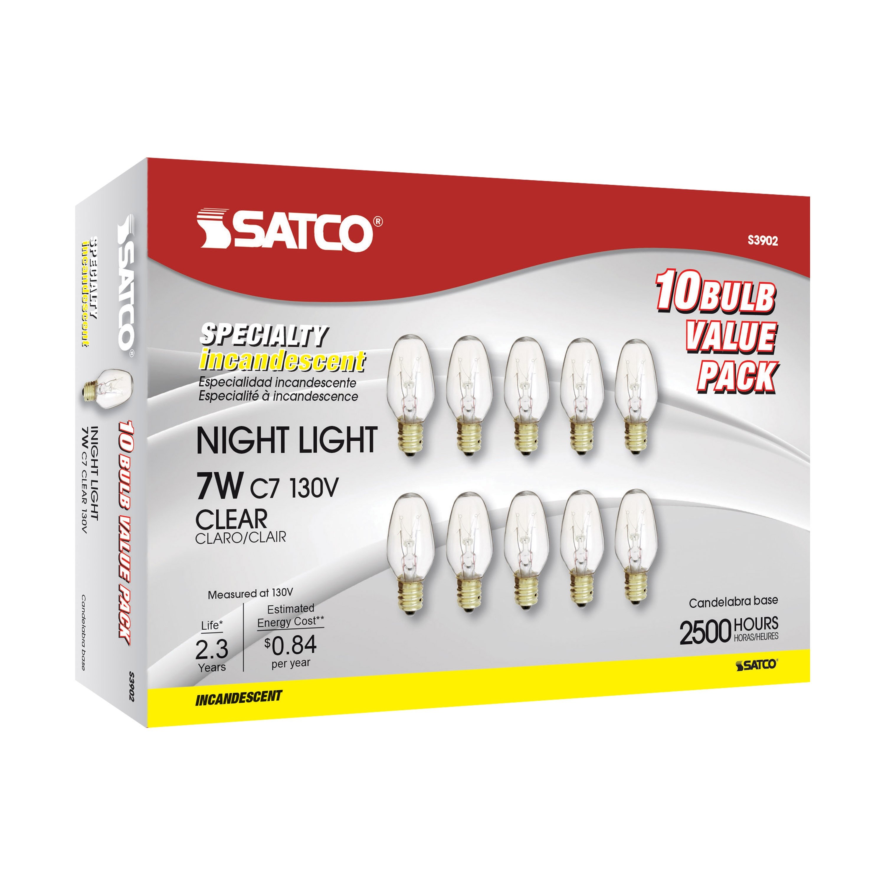 Picture of S3902 - 7 Watt C7 Incandescent - Clear - 2500 Average rated hours - 35 Lumens - Candelabra base - 130 Volt