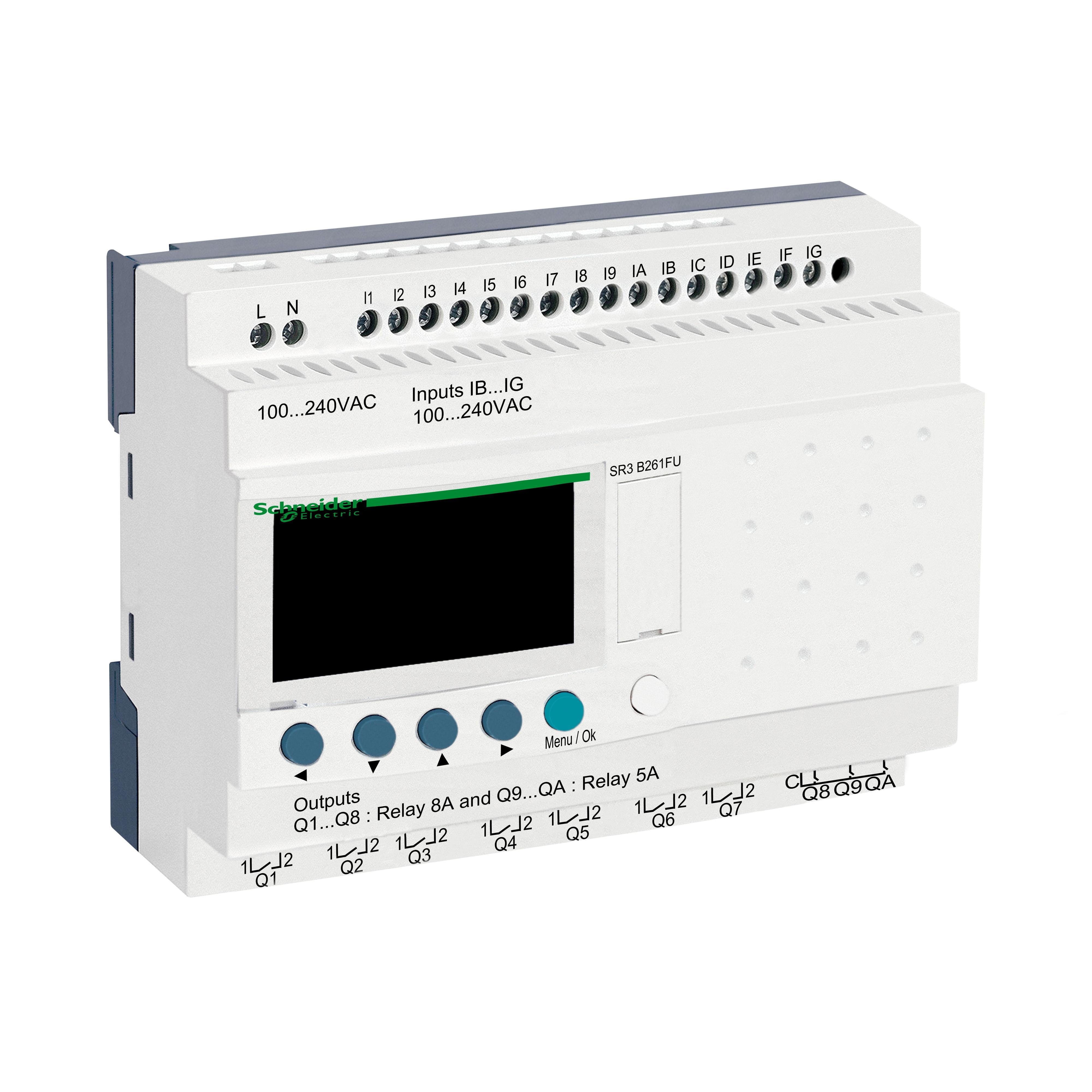 SR3B261FU - modular smart relay, Zelio Logic SR2 SR3, 26 IO, 100 to 240V AC, clock, display