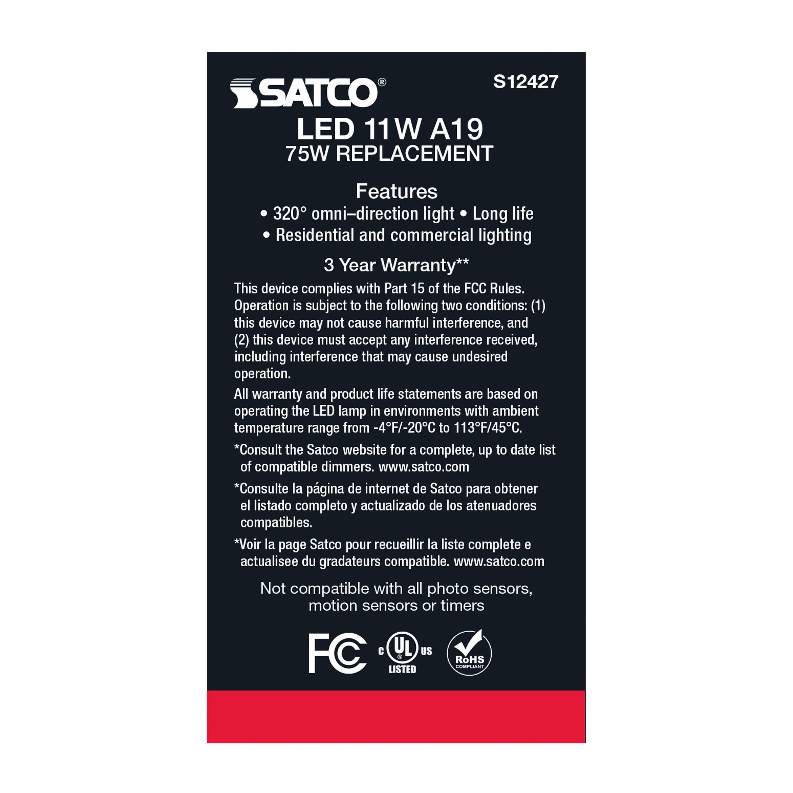 Picture of S12427 - 11 Watt LED A19 - Soft White - Medium Base - 3000K - 90 CRI - 120 Volt