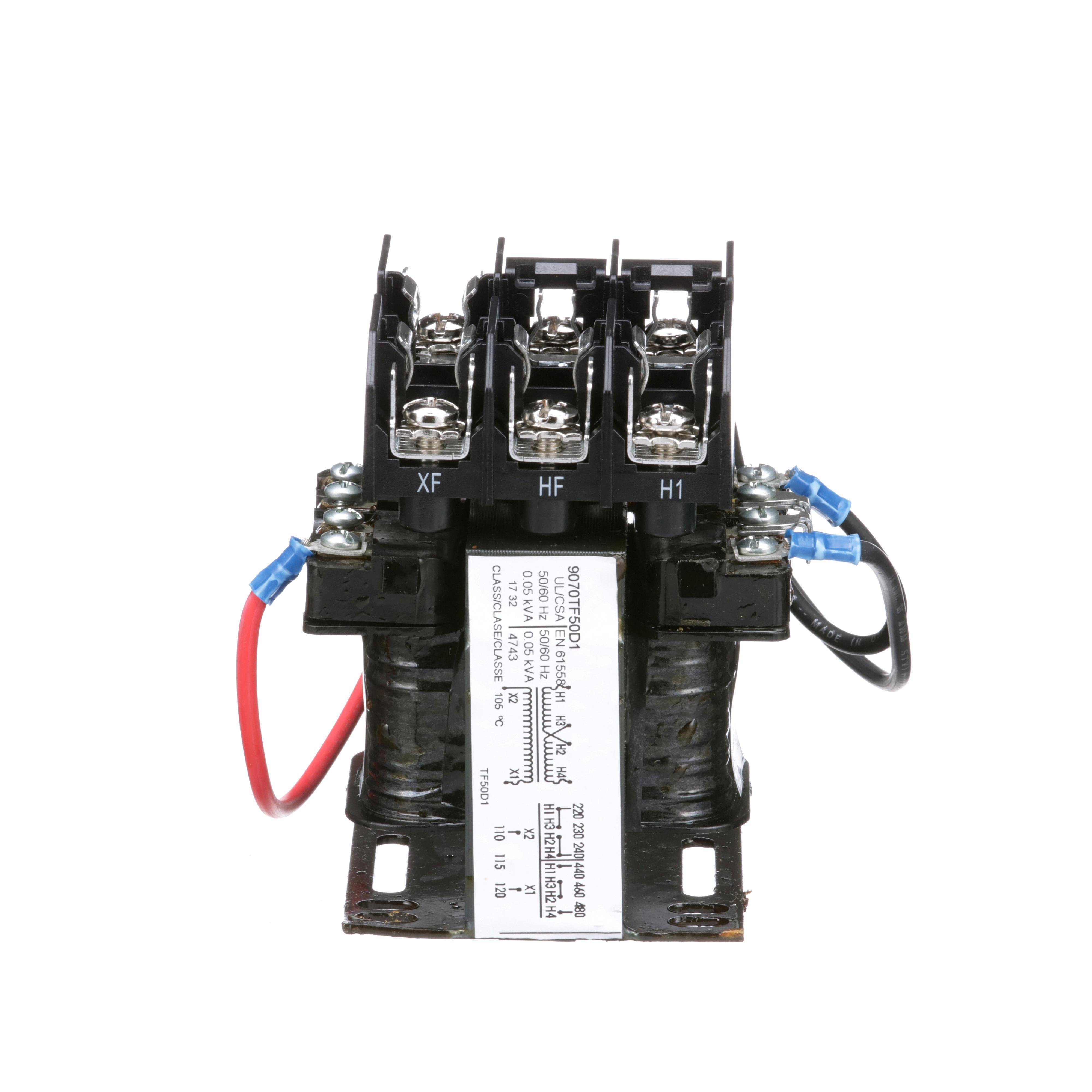 9070TF50D1 - Industrial control transformer, Type TF, 1 phase, 50VA, 240x480V primary, 120V secondary, 50/60Hz