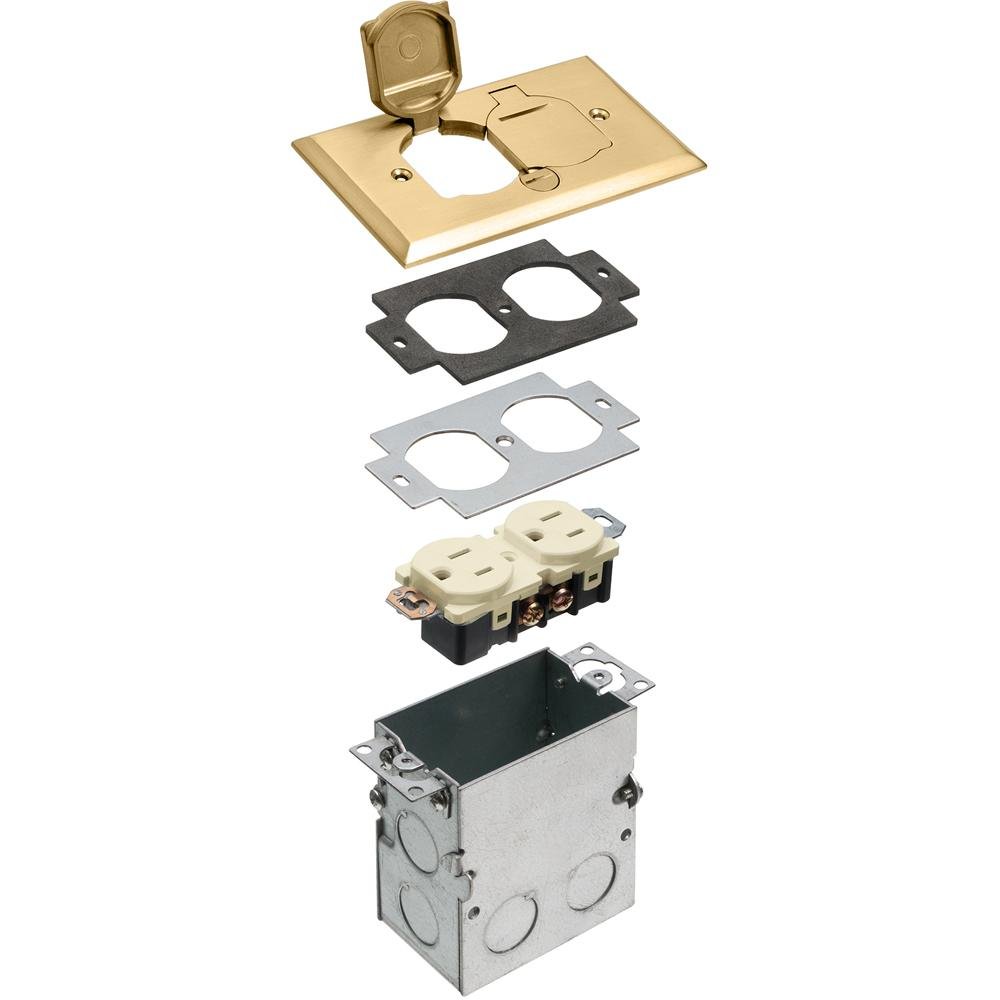 FLB5331MB - Floor box kit with steel box and metallic cover with flip lids. Single Gang. Brass.