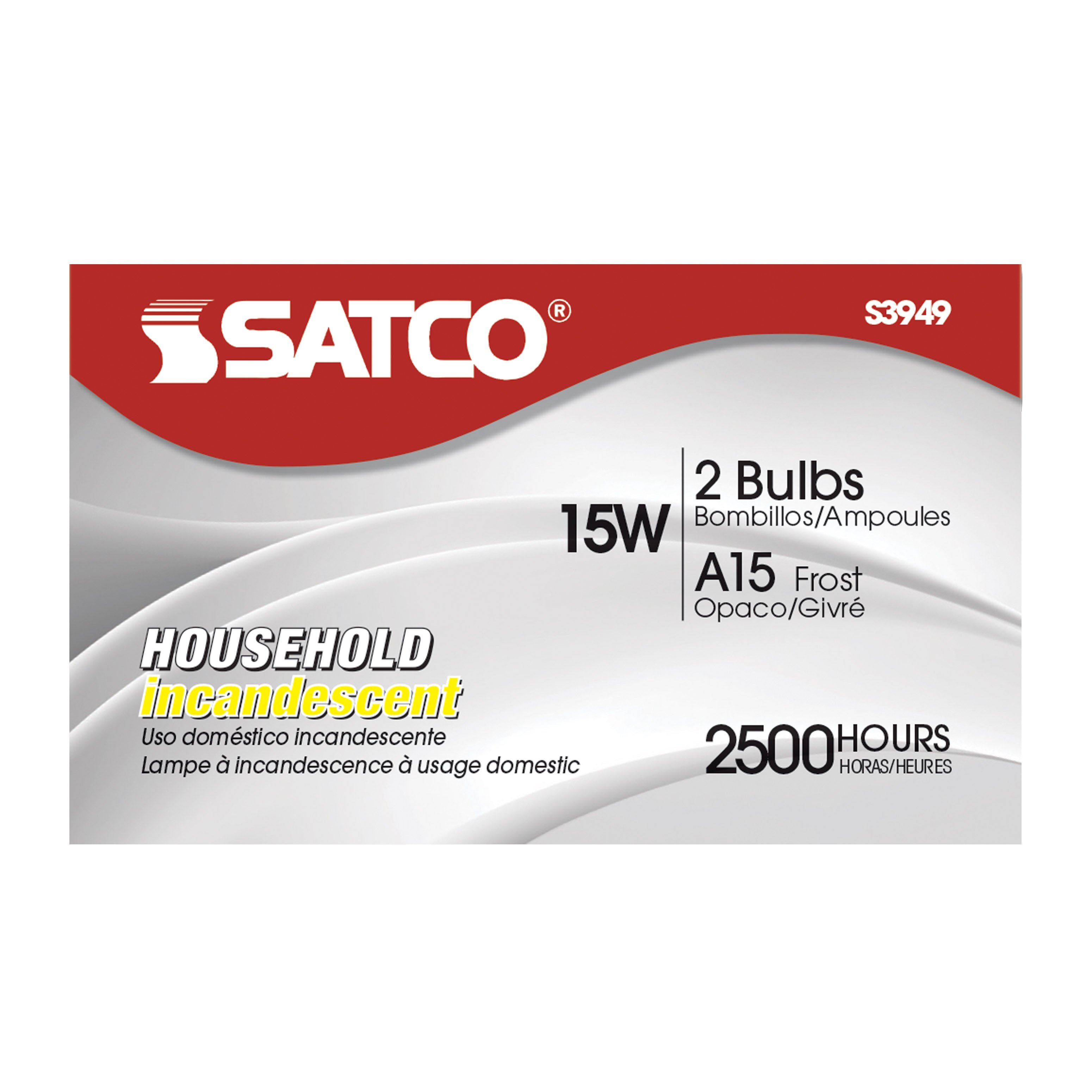 Picture of S3949 - 15 Watt A15 Incandescent - Frost - 2500 Average rated hours - 100 Lumens - Medium base - 130 Volt - 2/Pack