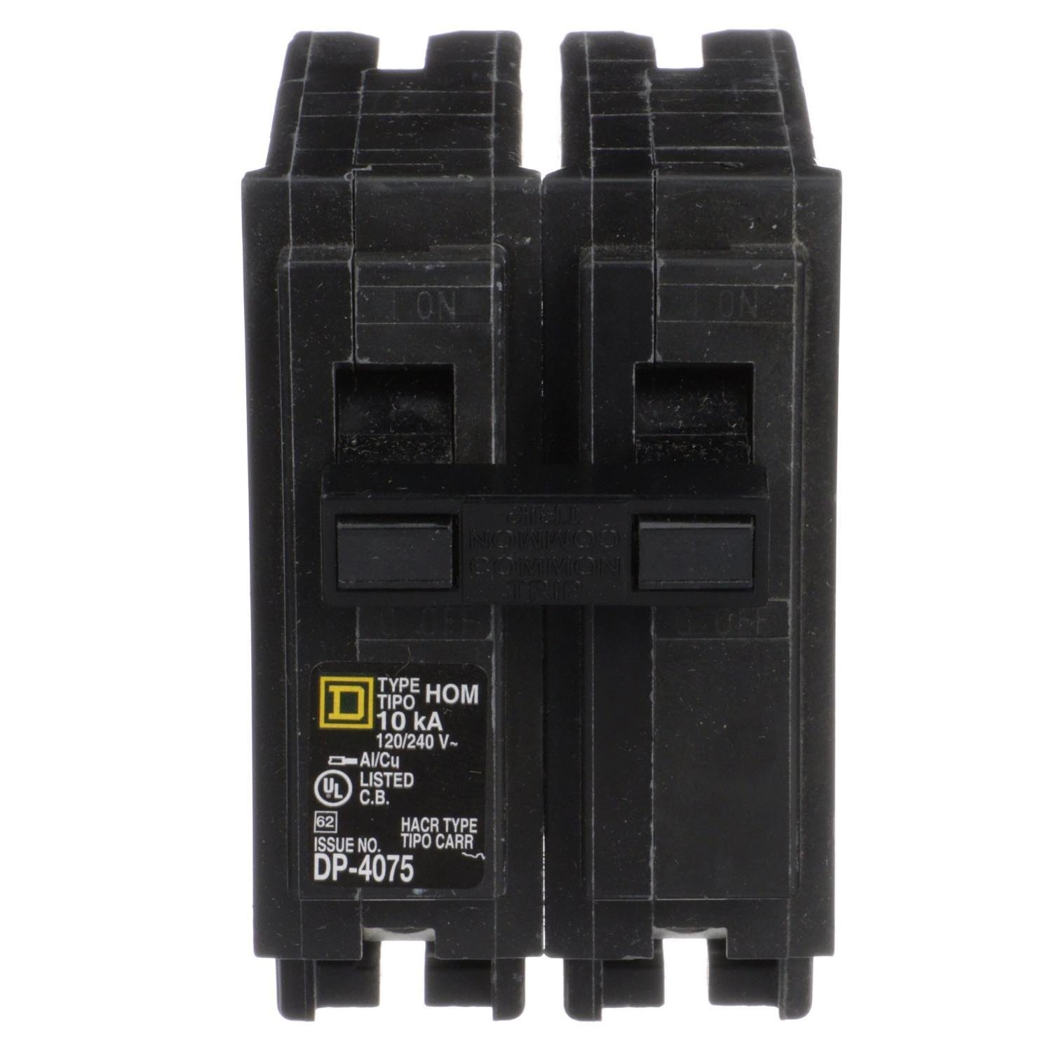 HOM2255219 - Mini circuit breaker, Homeline, 25A, 2 pole, 120/240VAC, 10kA AIR, standard type, plug in, high amp lug, UL