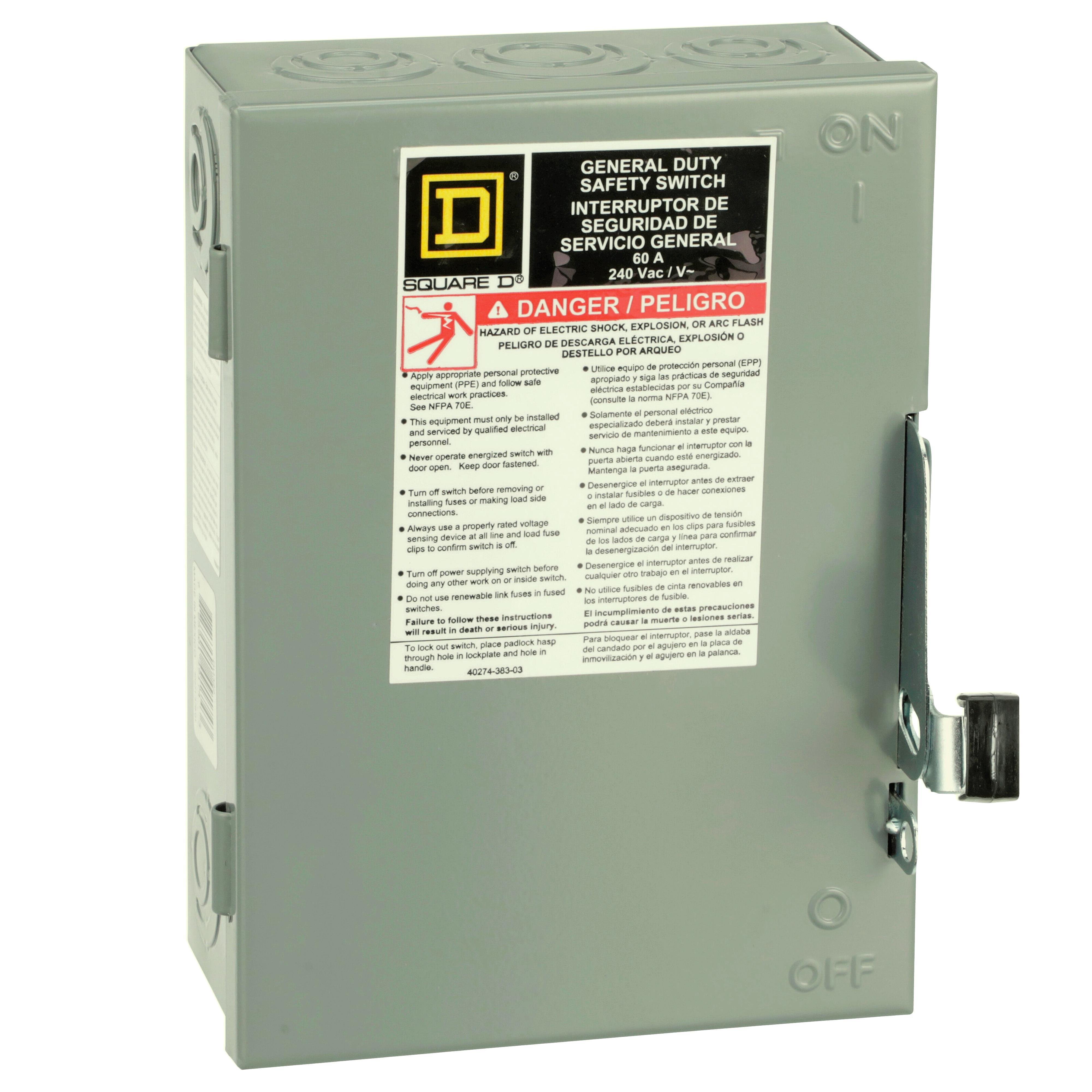 Picture of DU322 - Safety switch, general duty, non fusible, 60A, 3 pole, 15hp, 240VAC, NEMA 1