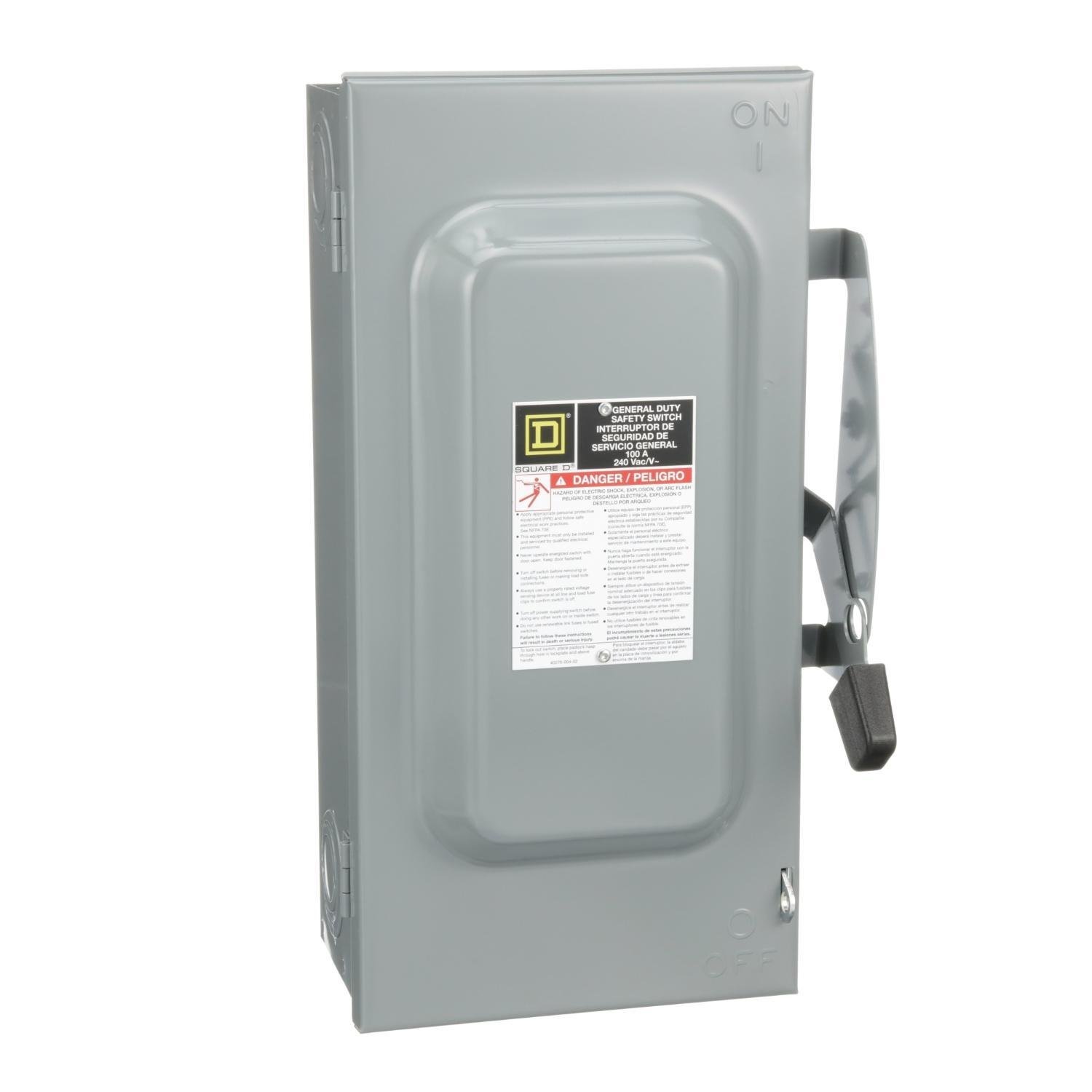 Picture of D223N - Safety switch, general duty, fusible, 100A, 2 pole, 30hp, 240VAC, NEMA 1, neutral factory installed