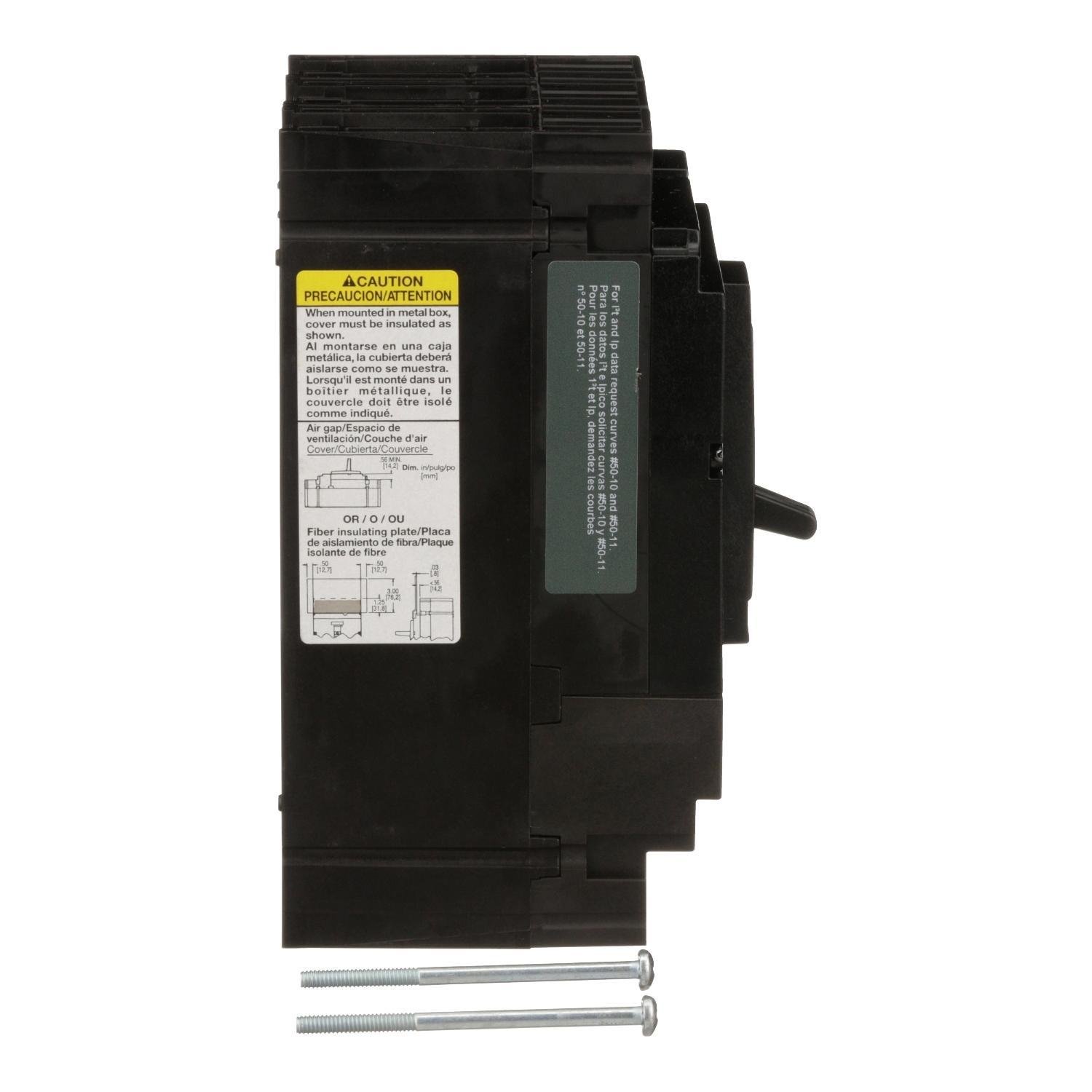 Picture of HLL36125 - Circuit breaker, PowerPacT H, 125A, 3 pole, 600VAC, 50kA, lugs, thermal magnetic, 80%