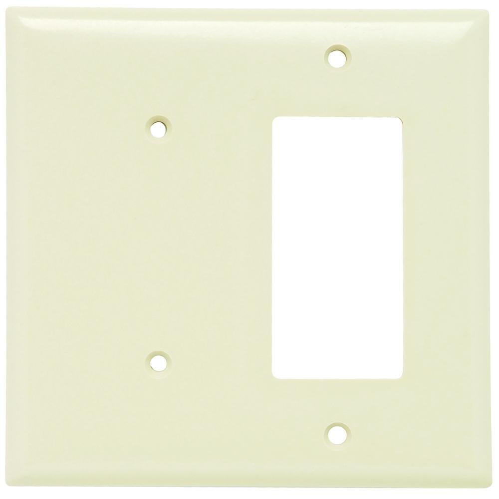 2-Gang Thermoset Wall Plate, 1 Blank, 1 Decorator, Light Almond