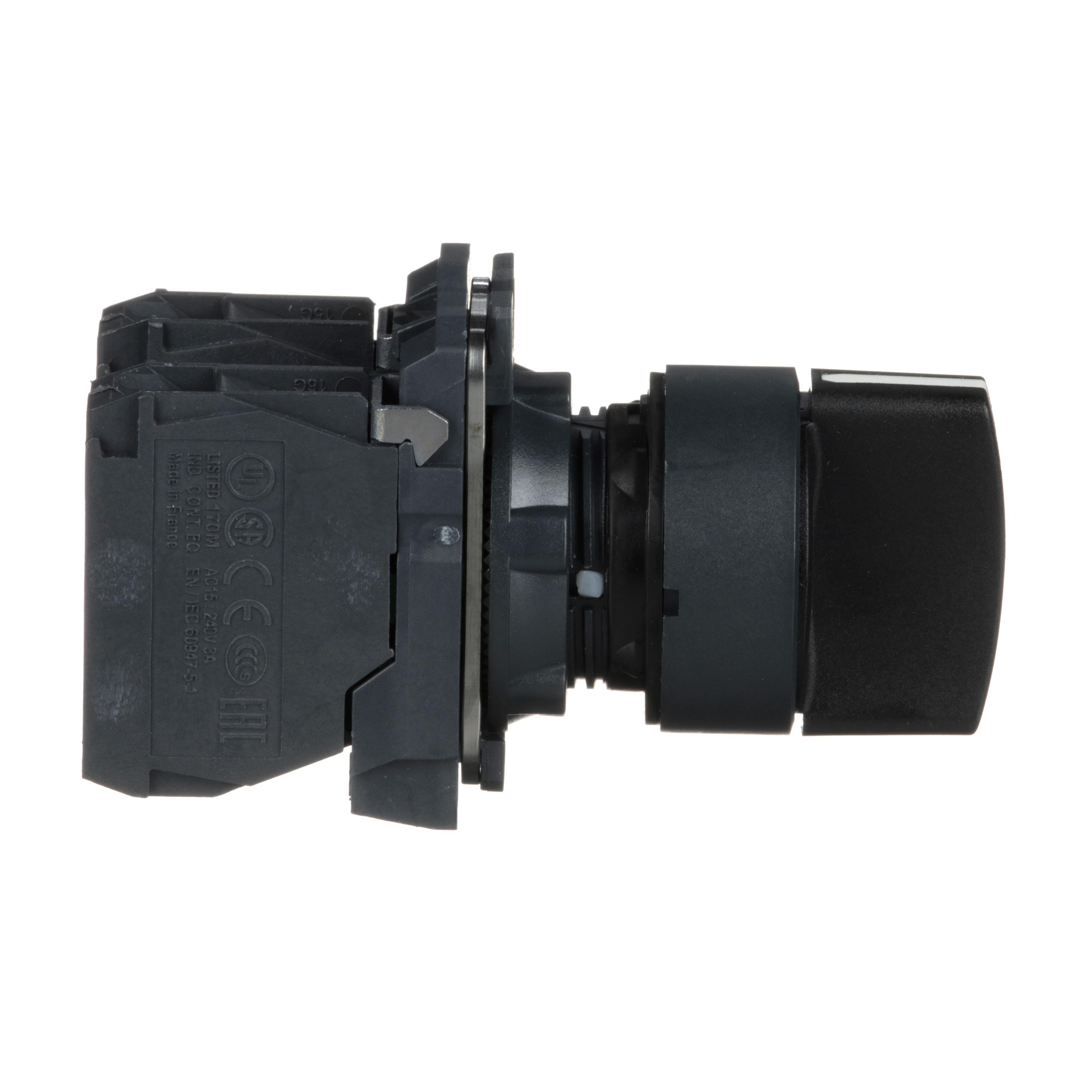 Picture of XB5AD33 - Harmony, 22mm Push Button, 3 position selector switch, black, maintained, 2 NO, marked HAND OFF AUTO