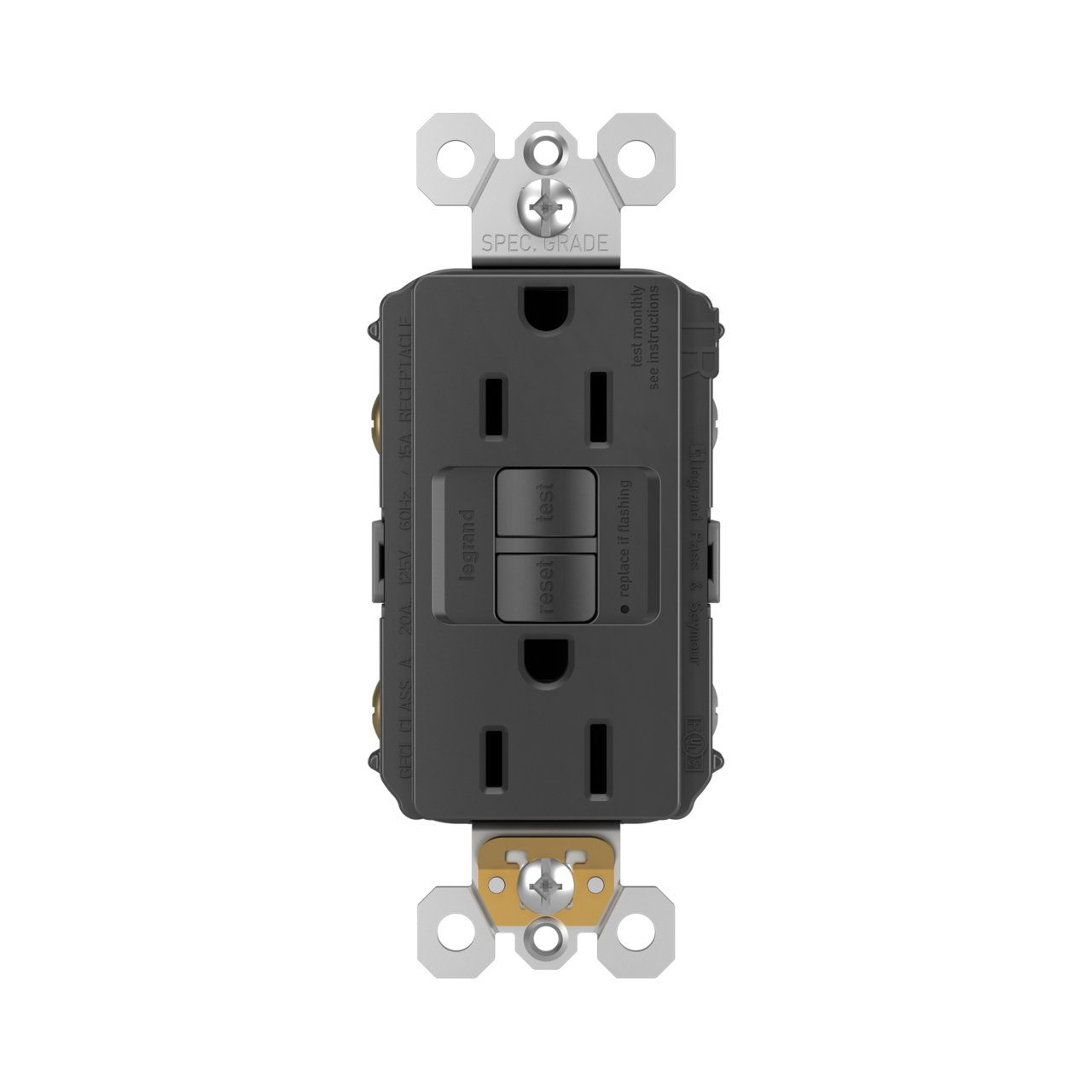Picture of 1597-TRBK - radiant® Tamper-Resistant 15A Duplex Self-Test GFCI Receptacles with SafeLock® Protection, Black