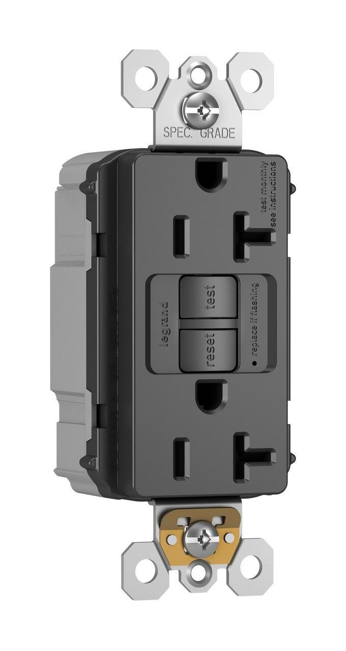 PT2097-BK - PlugTail® Specification Grade 20A Duplex Self-Test GFCI Receptacles with SafeLock® Protection, Black