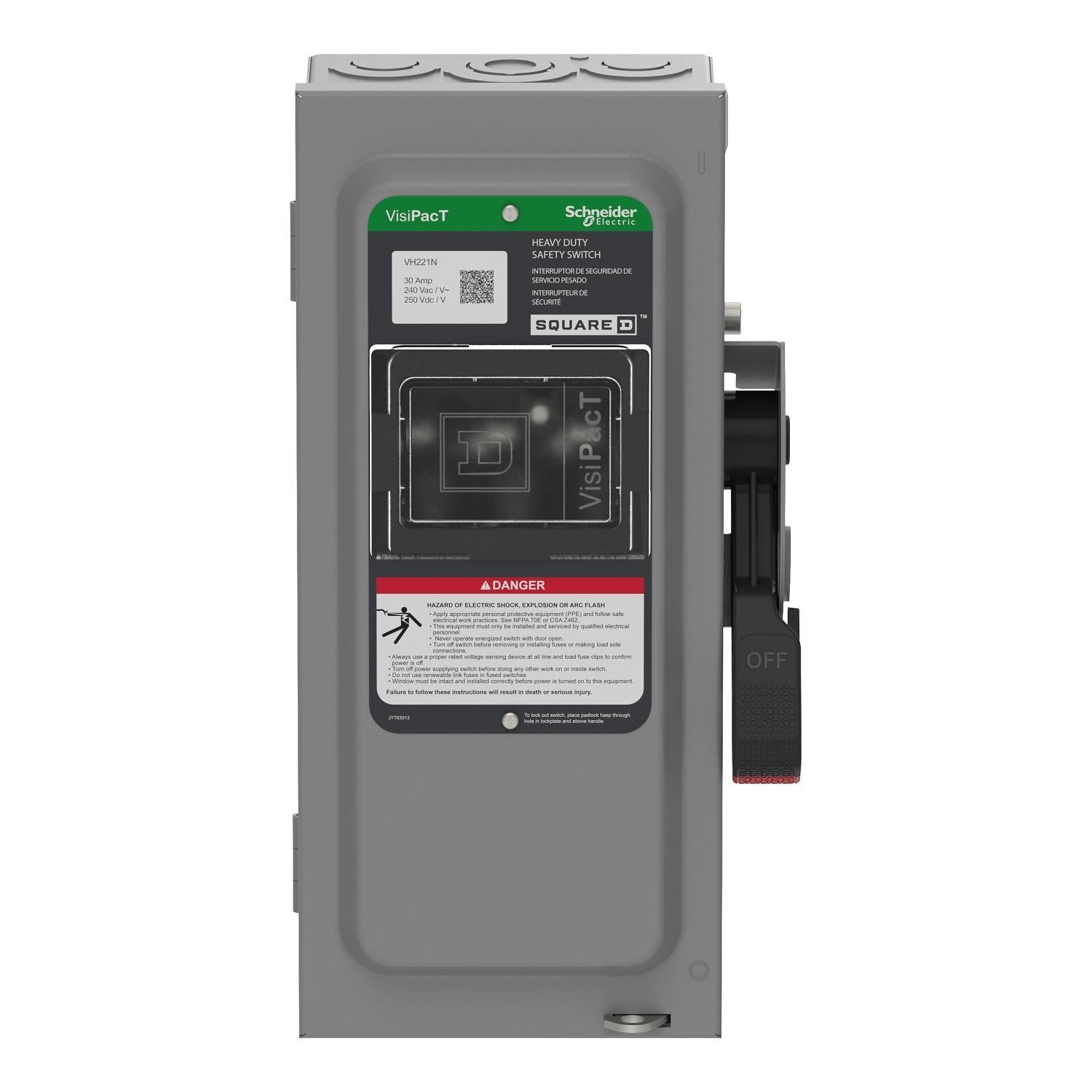 VH321N - Safety switch, VisiPacT, heavy duty, fused, viewing window, NEMA 1, 240V, 30A, 3 pole, neutral installed