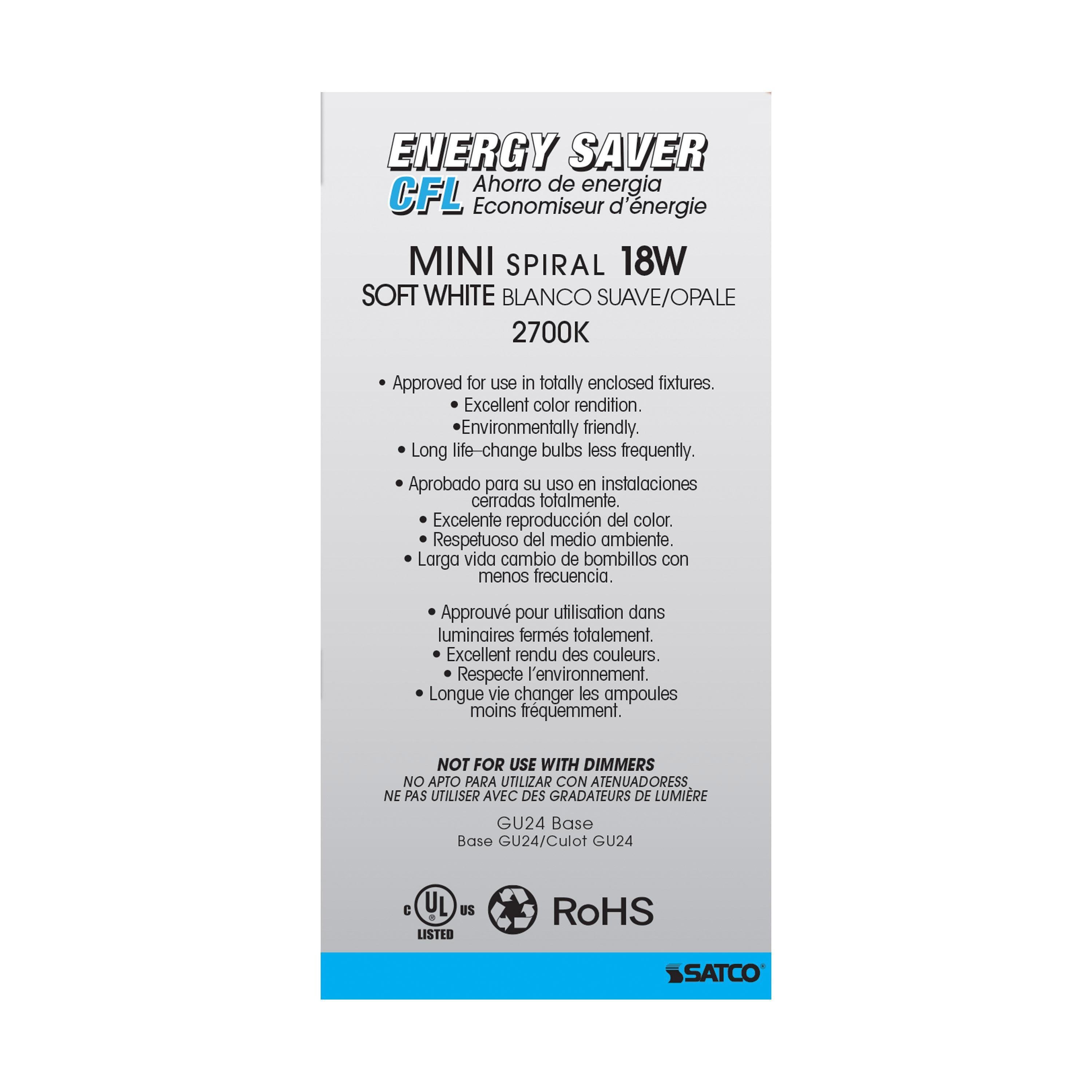 Picture of S8205 - 18 Watt - Mini Spiral Compact Fluorescent - 2700K - 82 CRI - GU24 base - 120 Volt