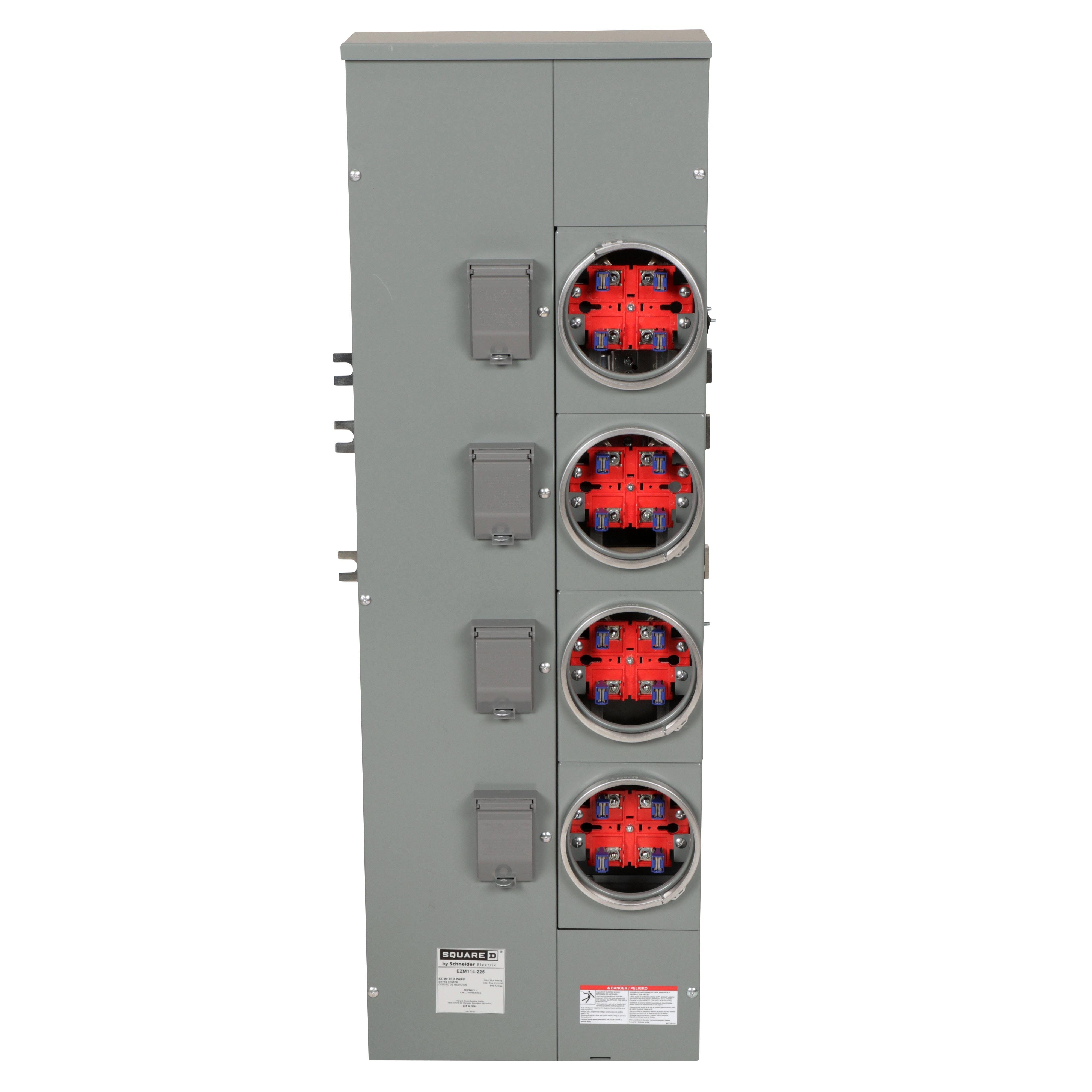 Picture of EZM114225 - Branch unit, EZ Meter-Pak, 225A, 4 x 4 jaw sockets, 120/240VAC, no bypass, ringed, 800A Al busbar