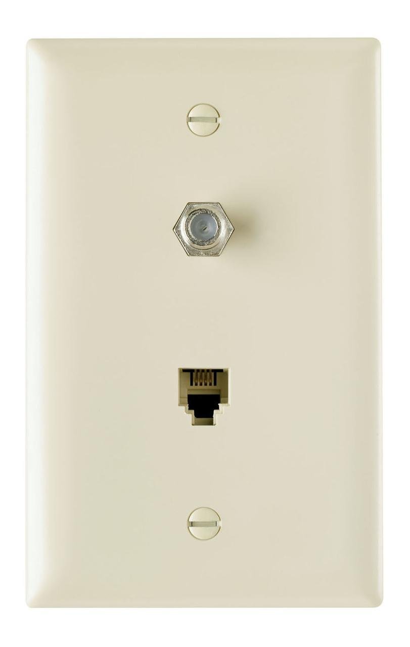 TPTELTVI - 1-Gang Pre-configured Wall Plate with One RJ11 Telephone Jack and One F-Type Coupler, Ivory