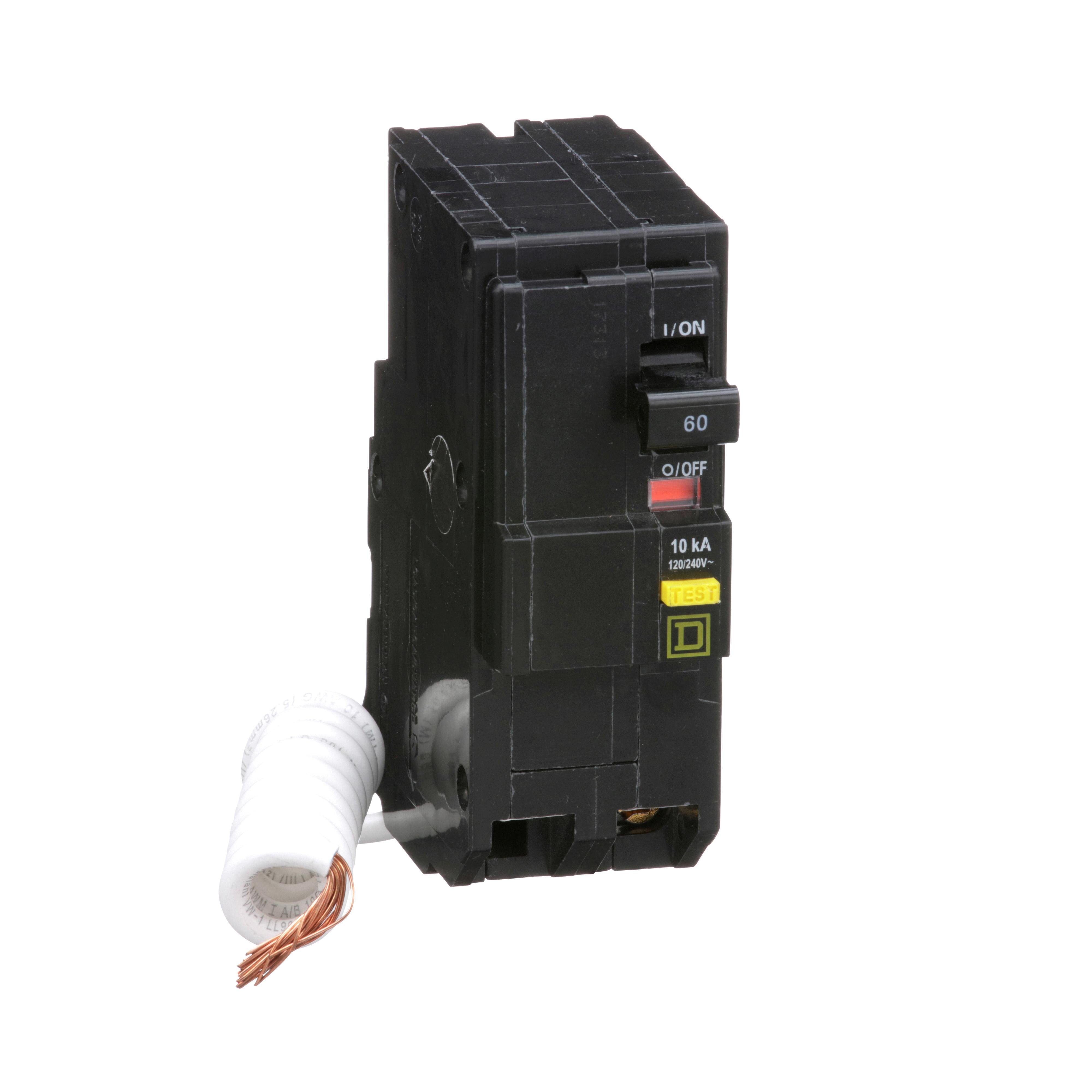 Picture of QO260GFI - [TAA] Mini circuit breaker, QO, 60A, 2 pole, 120/240VAC, 10kA, plug in, 6mA grd fault A, pigtail