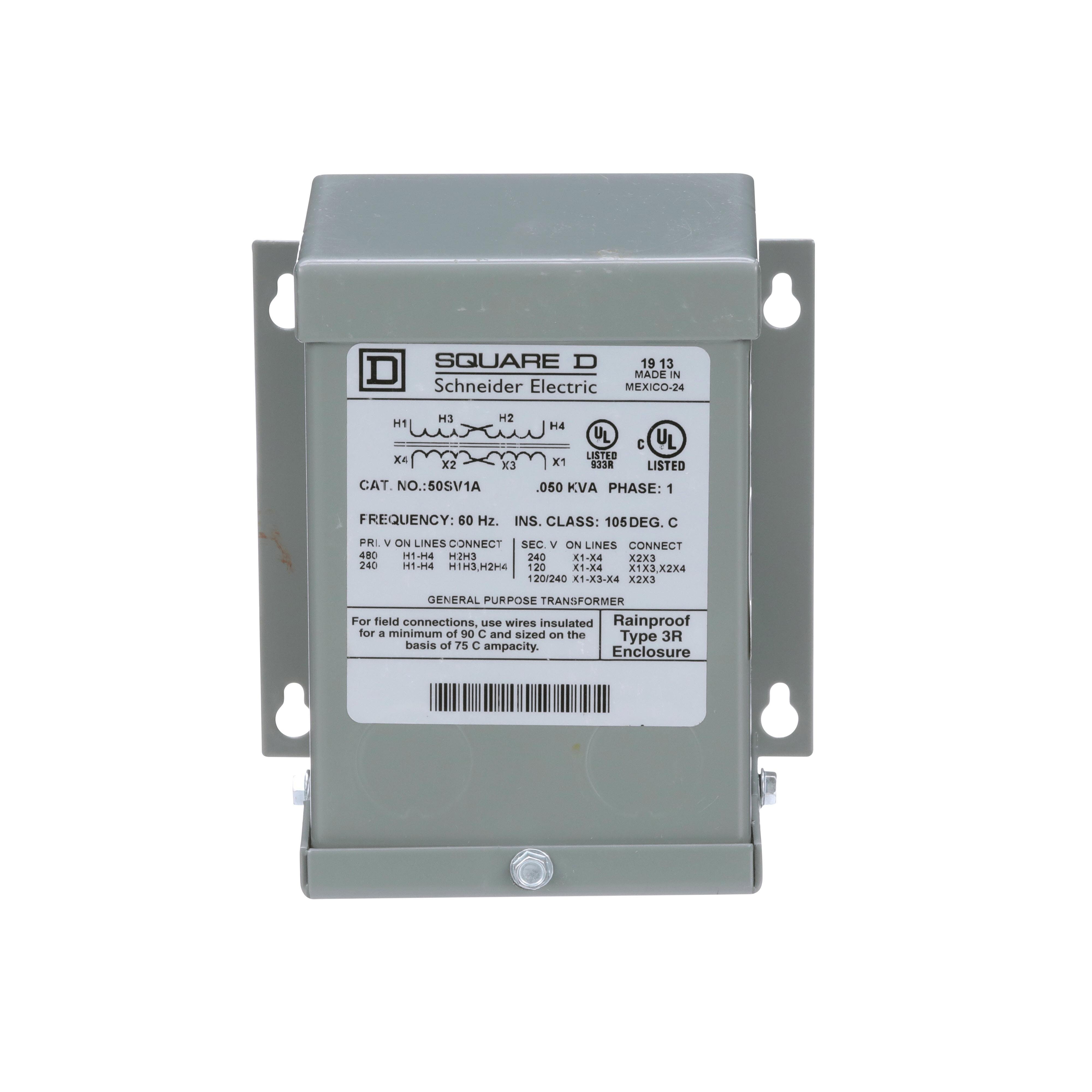 Picture of 50SV1A - Transformer, dry type, encapsulated, 0.05kVA, 1 phase, 240x480V primary, 120/240V secondary, 1A, 55C rise [TAA]