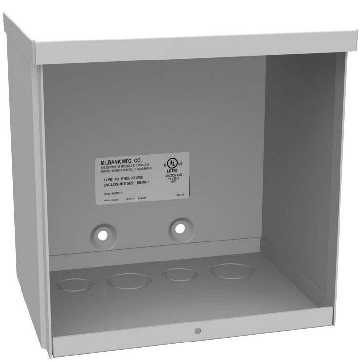 886-SC3R - 8x6x8 Screw Cover Type 3R UL Listed Steel Knockouts ANSI 61 Gray Quad D Knockout For Lock Emboss Mounting Holes In Back