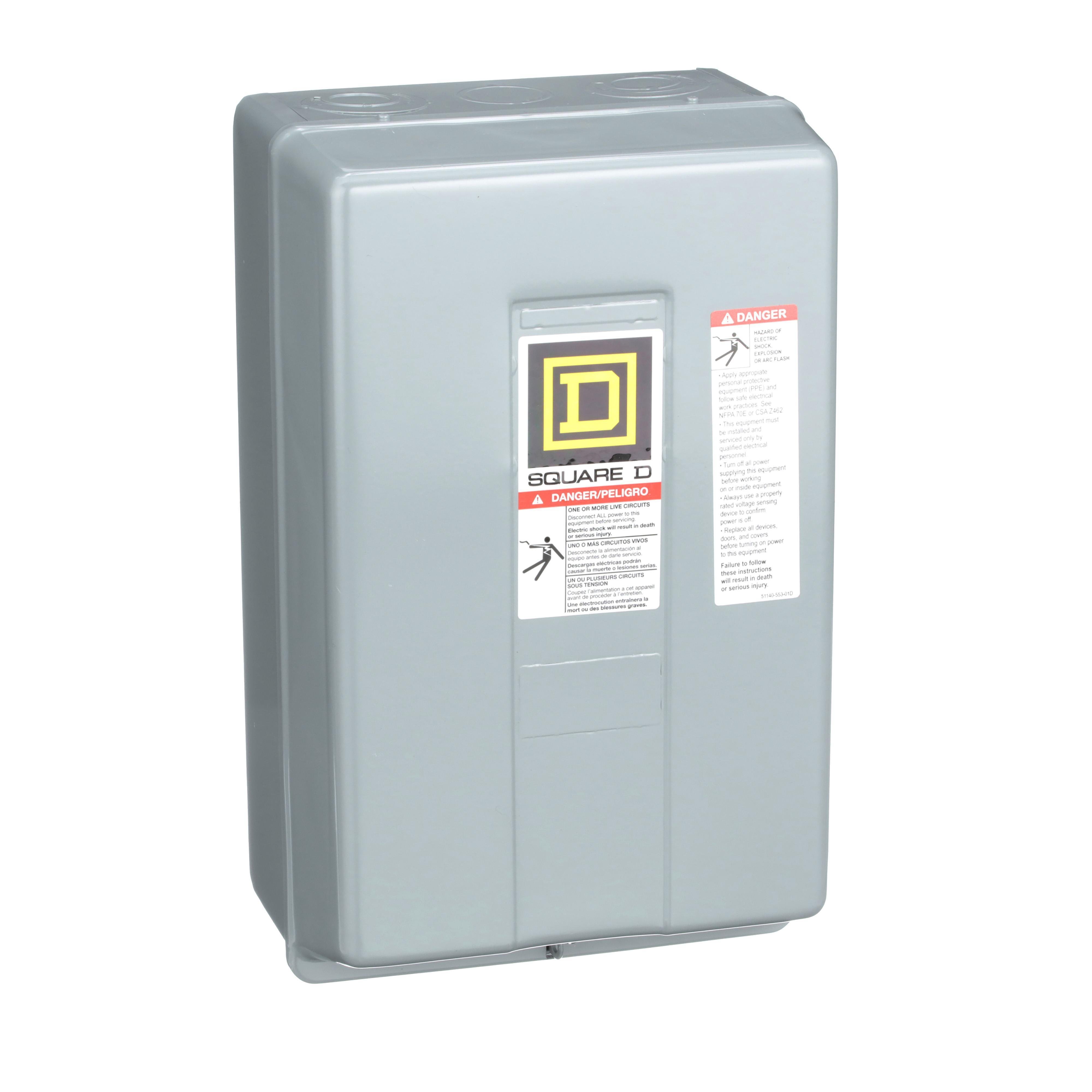 8903LG30V02 - Contactor, Type L, multipole lighting, electrically held, 30A, 3 pole, 600V, 110/120VAC 50/60Hz coil, NEMA 1