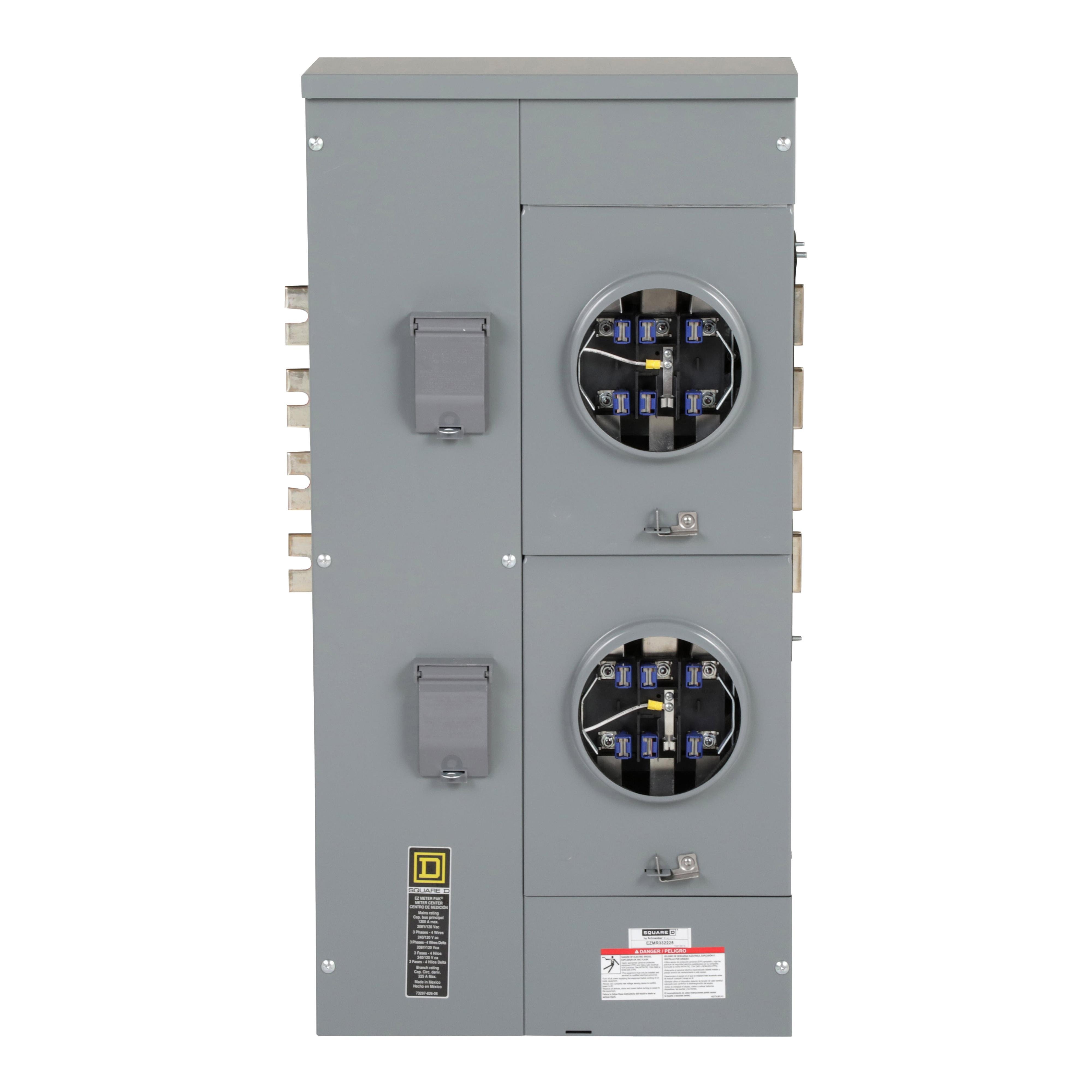 Picture of EZMR332225 - Branch unit, EZ Meter-Pak, 225A, 2 x 7 jaw sockets, 208Y/120VAC, no bypass, ringless, 1200A Al/Cu busbar
