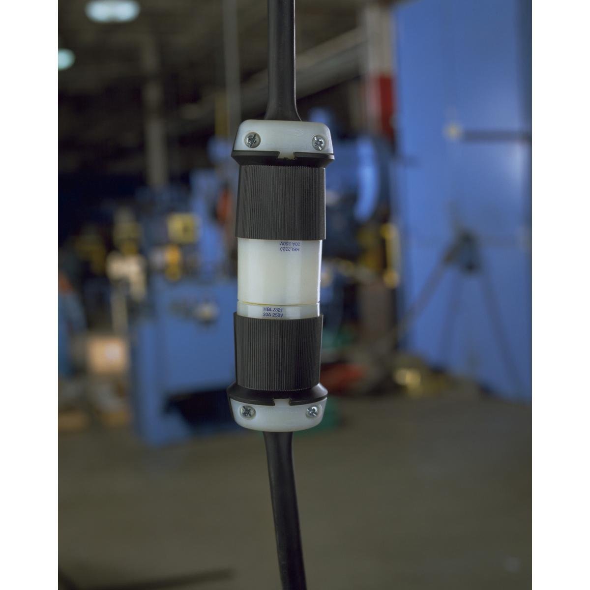 Picture of HBL2321 - Locking Devices, Twist-Lock®, Industrial, Male Plug, 20A 250V, 2-Pole 3-Wire Grounding, L6-20P, Screw Terminal, Black and White