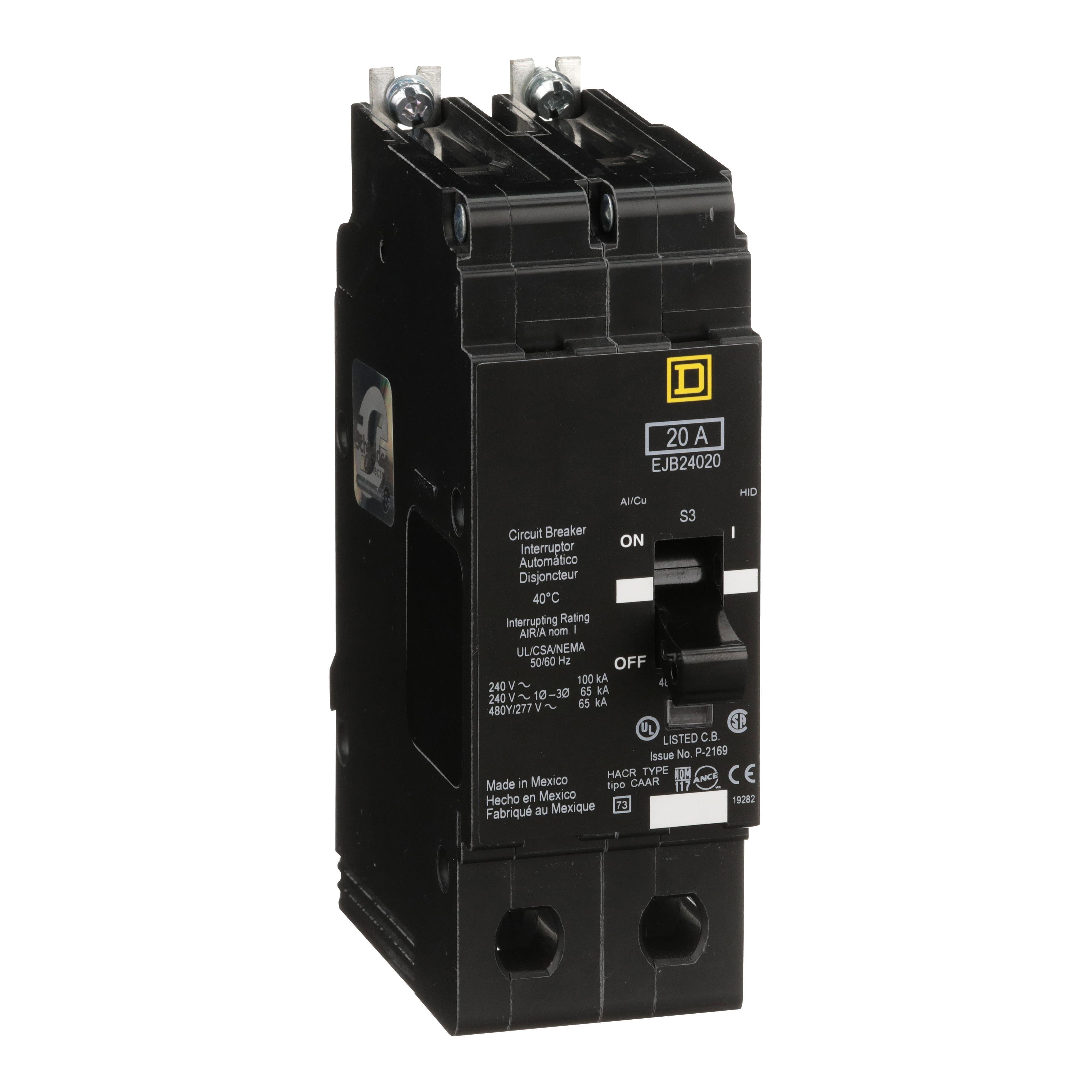 Picture of EJB24020 - Mini circuit breaker, E-Frame, 20A, 2 pole, 480Y/277VAC, 100kA max, bolt on [TAA]