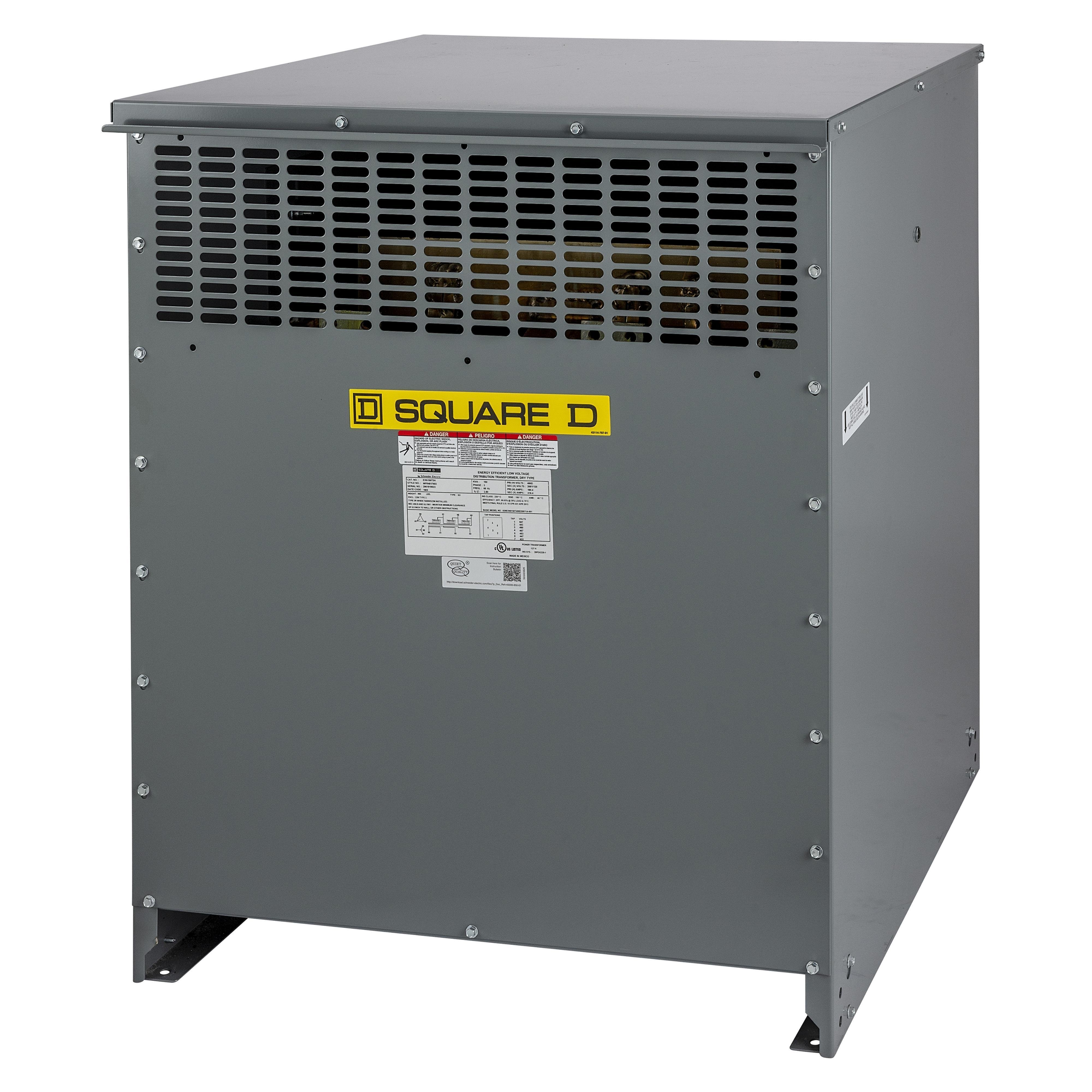 EXN112T3HCUNLP - Transformer, dry type, DOE 2016, 112.5kVA, 3 phase, 480V delta primary, 208Y/120V secondary, 21M, 150C rise, Cu, K13