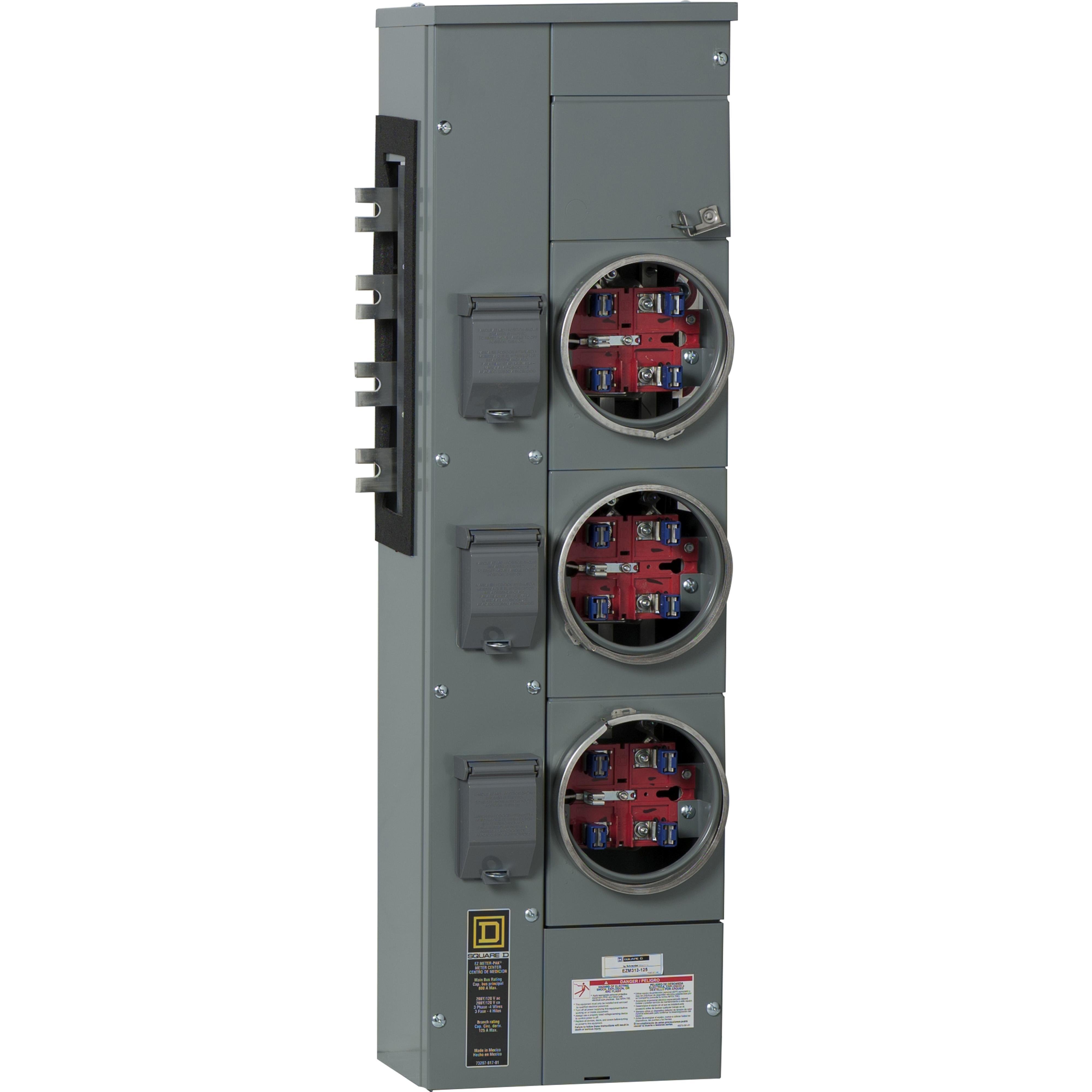EZMH316125X - Branch unit, EZ Meter-Pak, 125A, 6 x 5 jaw sockets, 208Y/120VAC, horn bypass, ringless, 1200A Al/Cu busbar