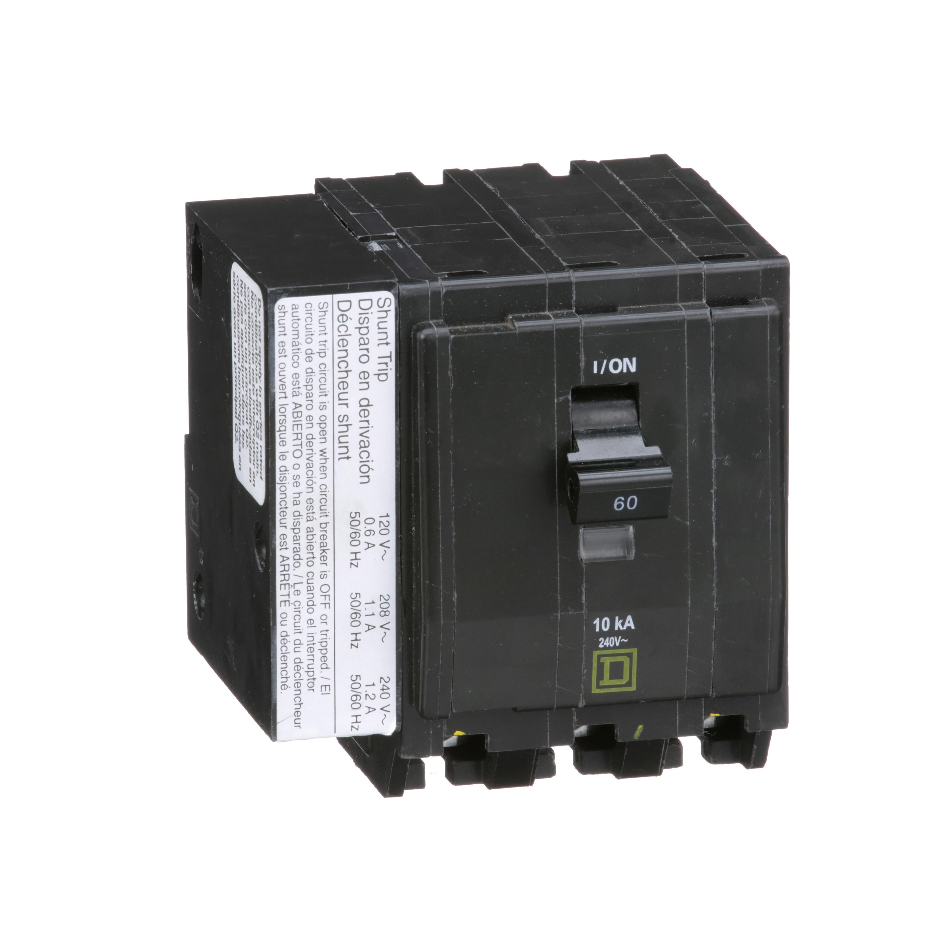 QO3601021 - Mini circuit breaker, QO, 60A, 3 pole, 120/240VAC, 10kA, plug in, AC shunt