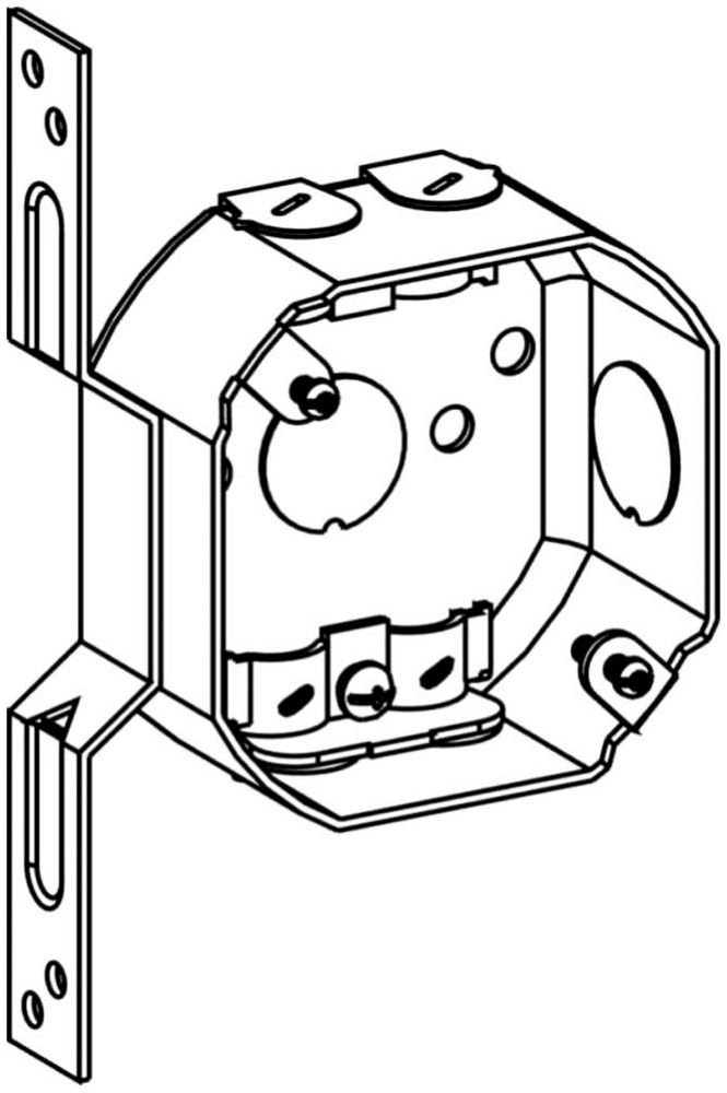 3RB-NM-FB - 1-1/2" DEEP, 3-1/2" OCTAGON (3O) BOX DRAWN WITH NM CLAMPS AND FB BRACKET