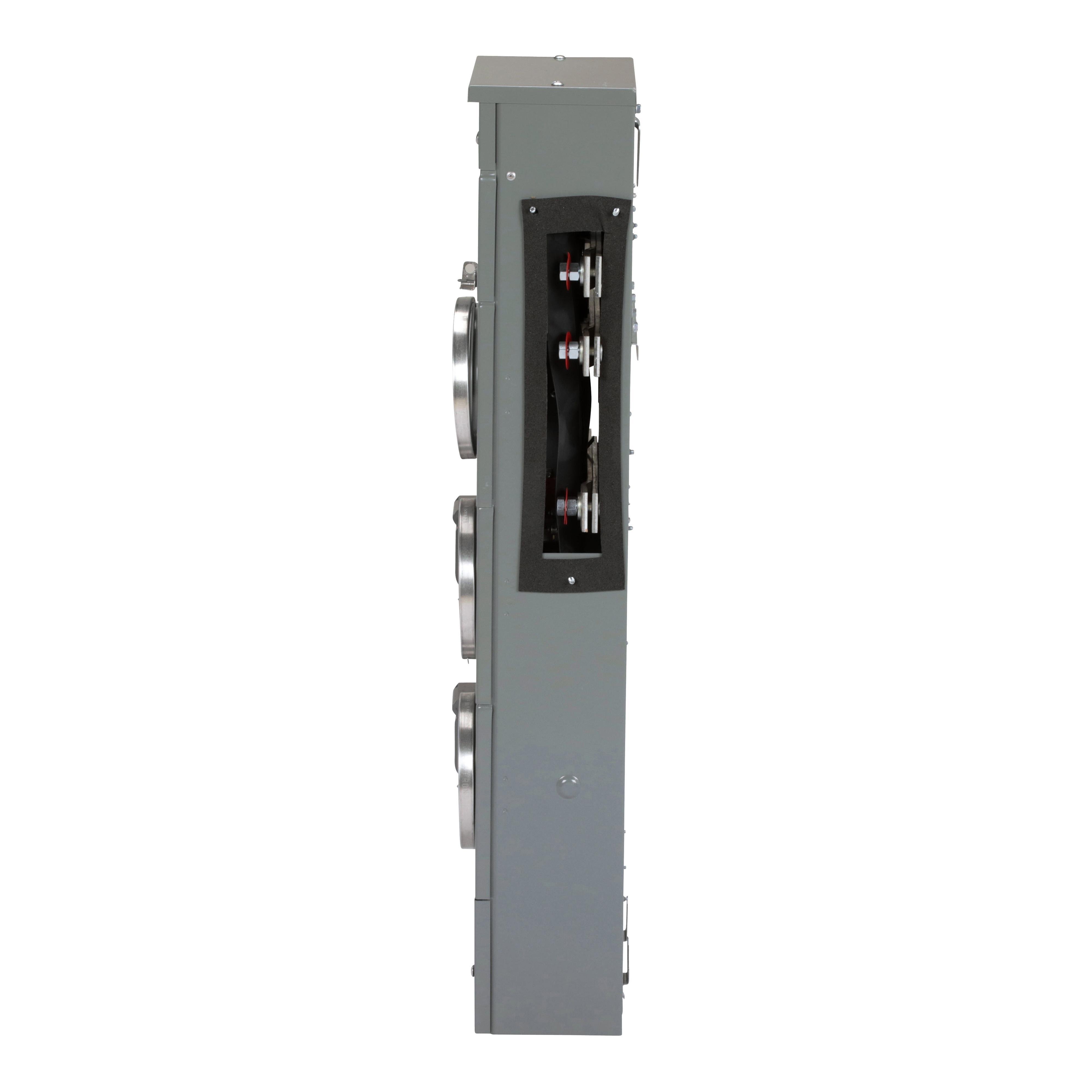 Picture of EZM113125 - Branch unit, EZ Meter-Pak, 125A, 3 x 4 jaw sockets, 120/240VAC, no bypass, ringed, 800A Al busbar