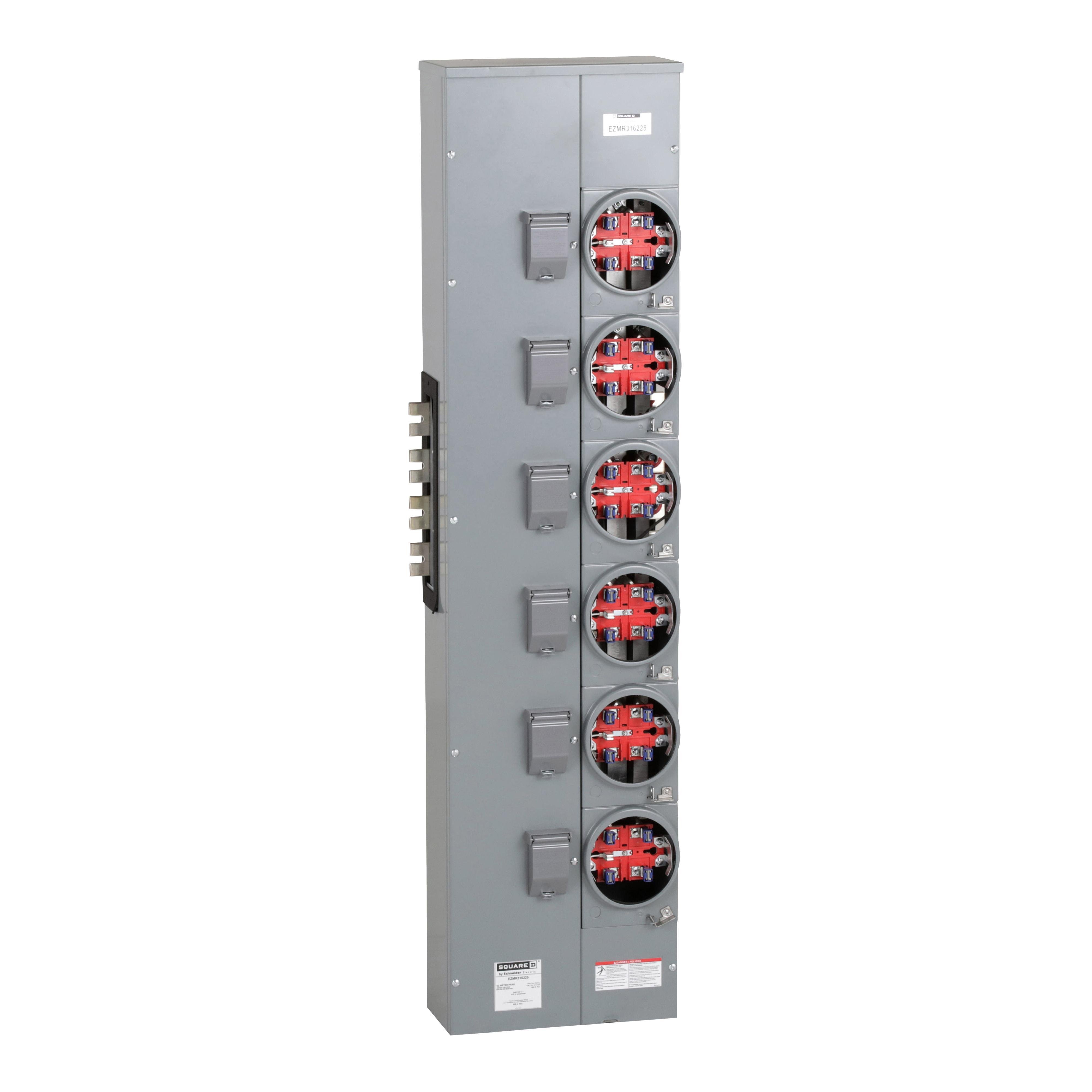 EZMR316225 - Branch unit, EZ Meter-Pak, 225A, 6 x 5 jaw sockets, 208Y/120VAC, no bypass, ringless, 1200A Al/Cu busbar