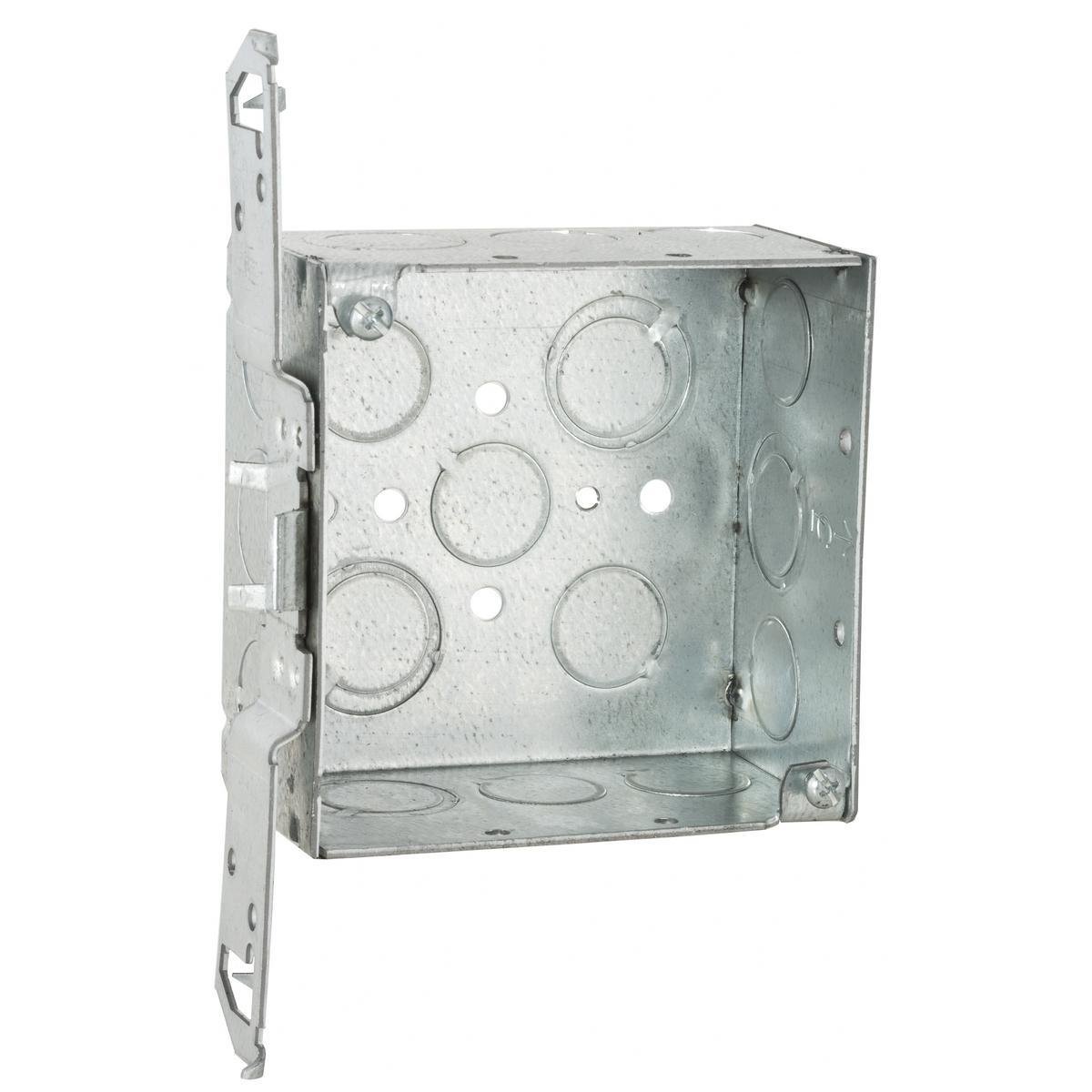 235 - 4 in. Square Box, Welded, 2-1/8 in. Deep, Nine 1/2 in. KO's and Five TKO's, TS Bracket, Flush