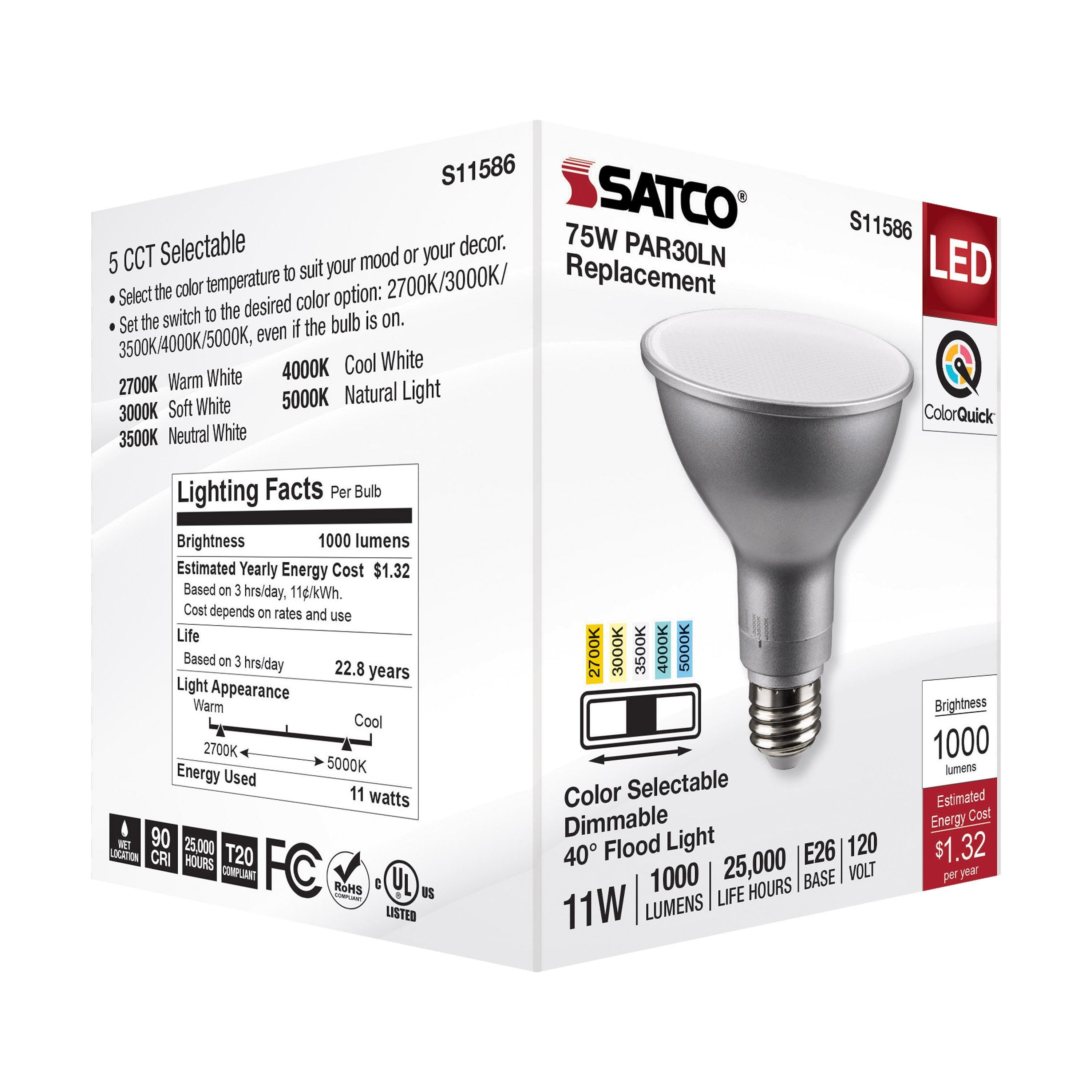 S11586 - 11 Watt PAR30LN LED - Medium Base - Silver Finish - CCT Selectable - 120 Volt - 40 Degree Beam Angle