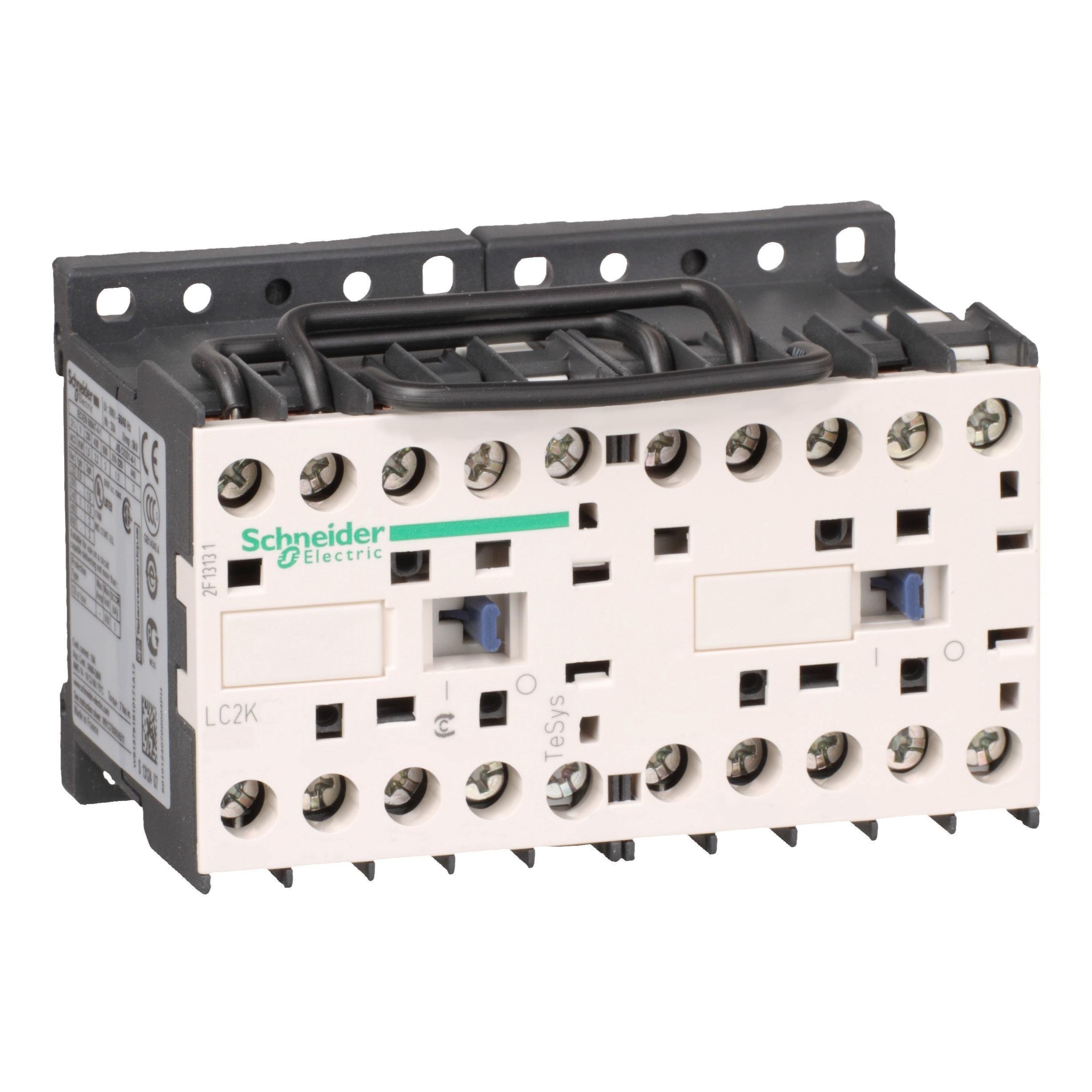 Picture of LC2K0901G7 - Reversing contactor, TeSys K, 3P, AC-3, lt or eq to 440V 9A, 1 NC, 120VAC coil