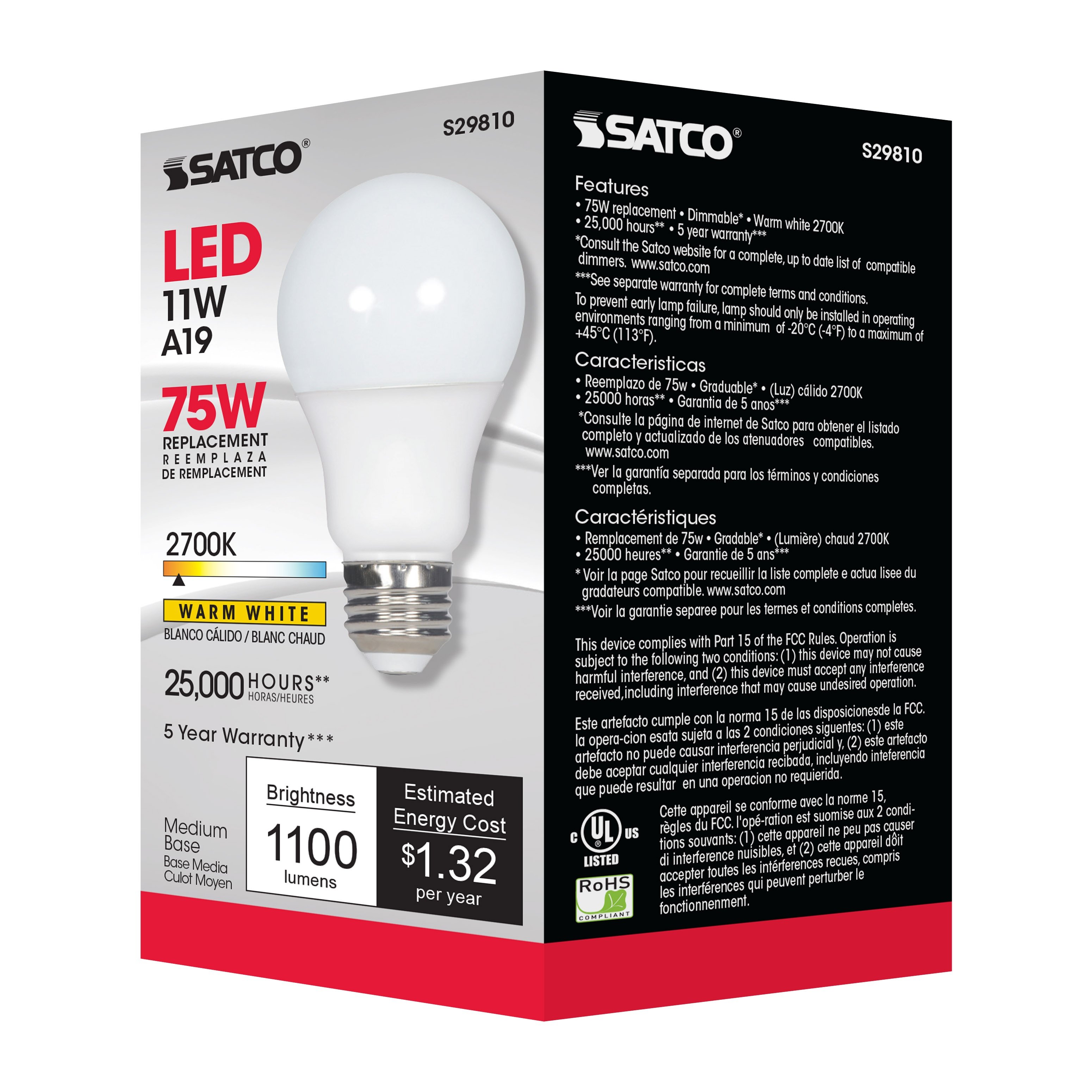 Picture of S29810 - 11 Watt - A19 LED - 2700K - Medium base - 220 deg. Beam Angle - 120 Volt