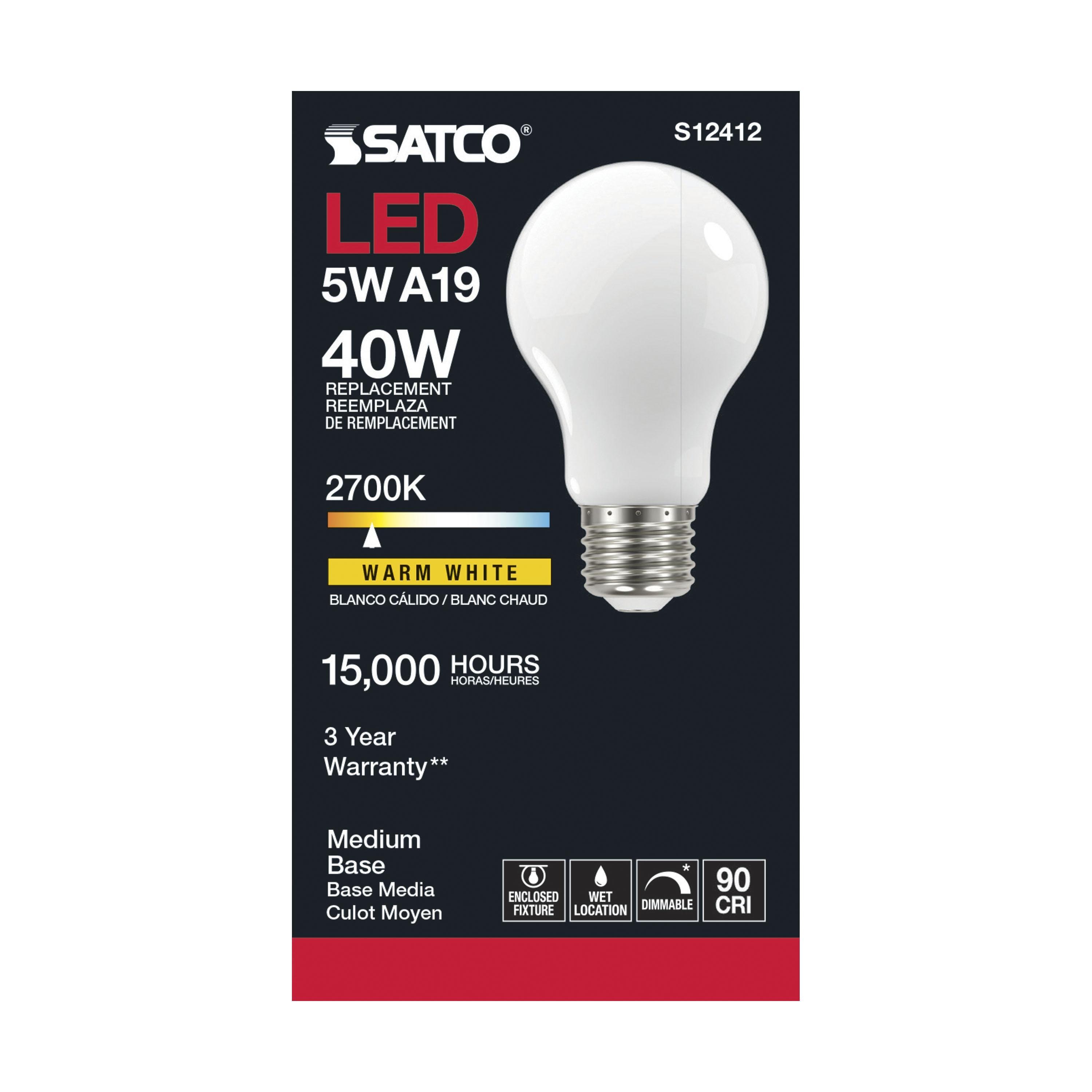 Picture of S12412 - 5 Watt LED A19 - Soft White - 2700K - Medium base - 90 CRI - 120 Volt