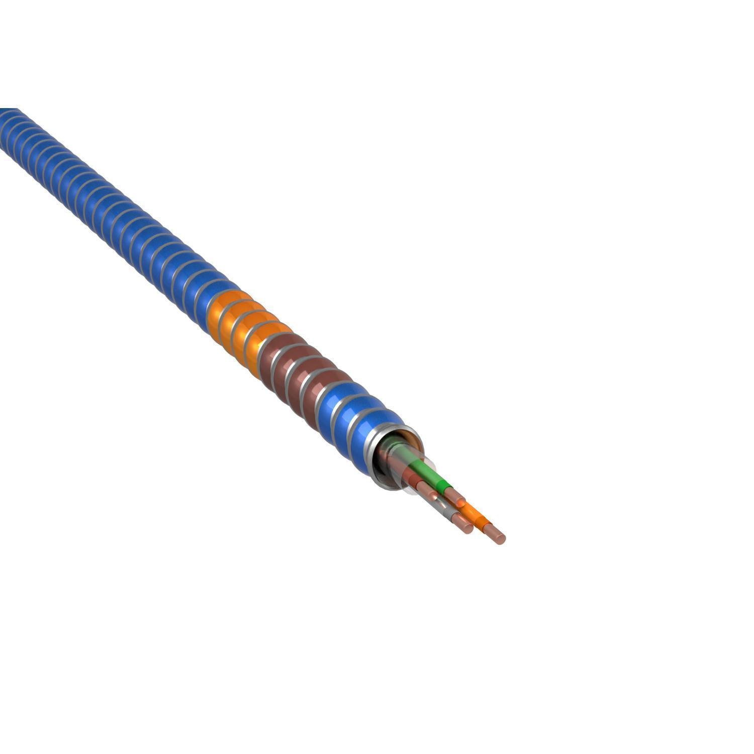 Picture of 1706B42T01 - 12-4 BN OE YW GN MC Tuff®, Blue Interlocked Lightweight Galvanized Steel Armor with phase ID, 250' Coil, Type MC