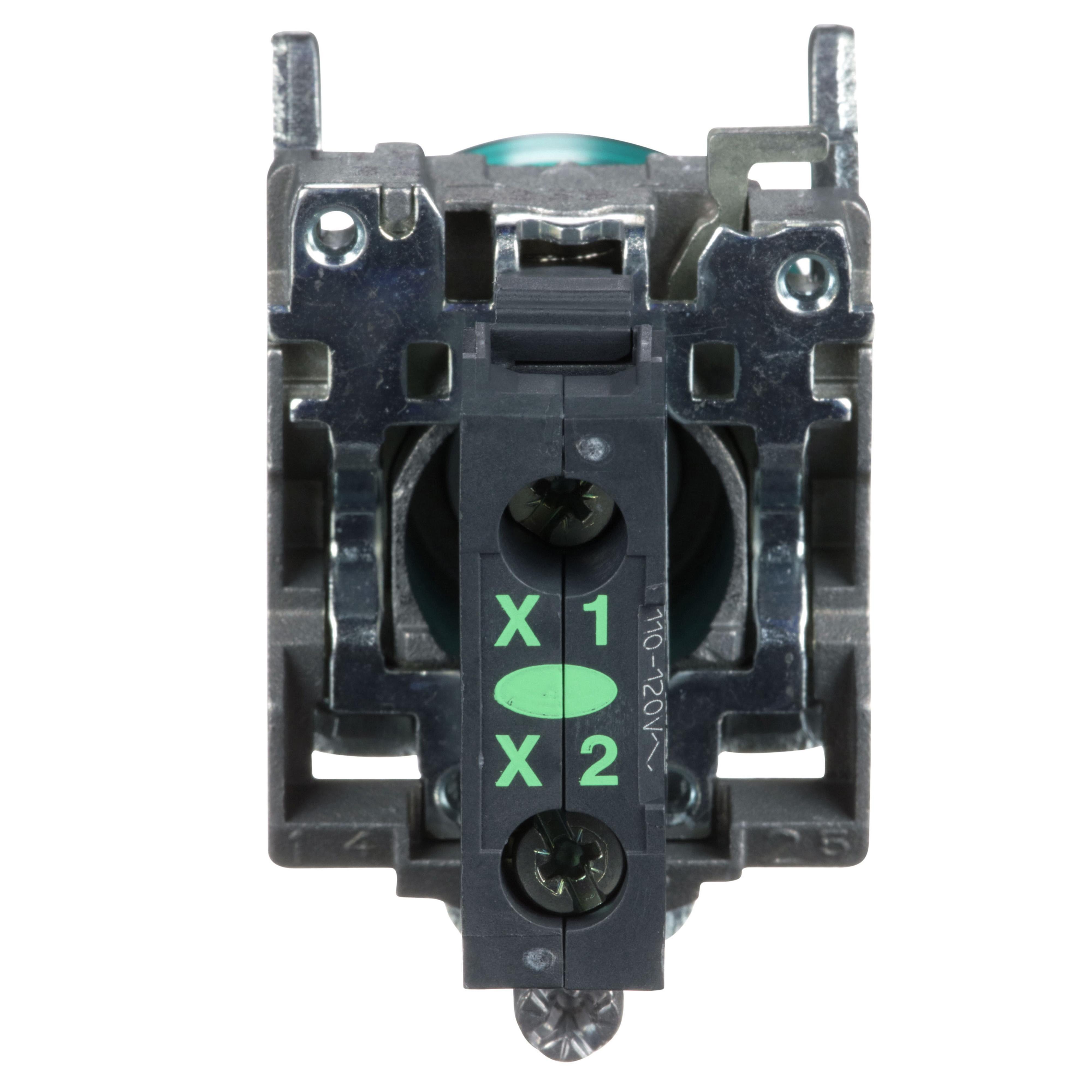 Picture of XB4BVG3 - Pilot light, Harmony XB4,metal, green, 22mm, universal LED, plain lens, 110…120V AC