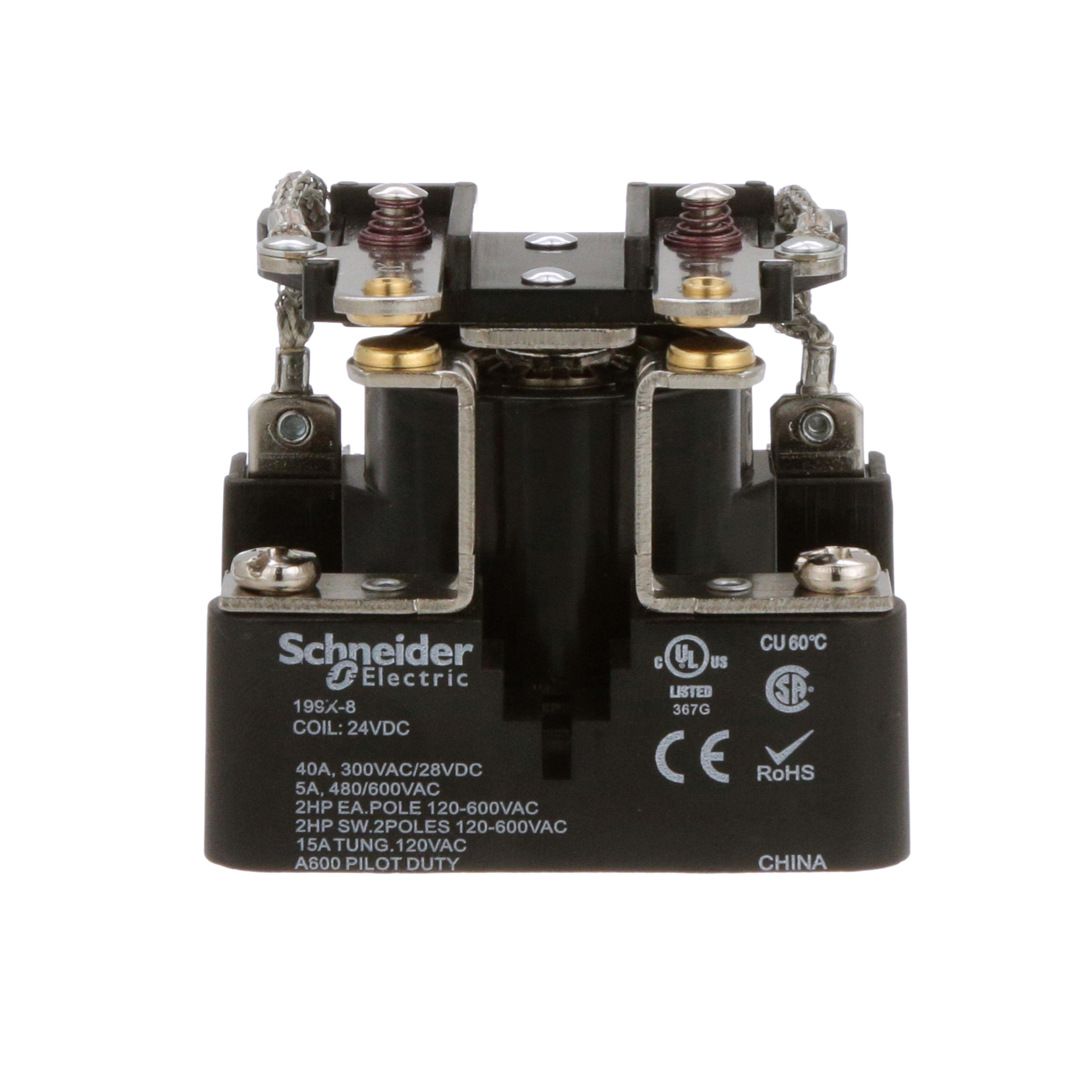 199X-8 - Power Relay, DPST-NO, open cover type, screw terminal, 40A, 24V DC, 1NO