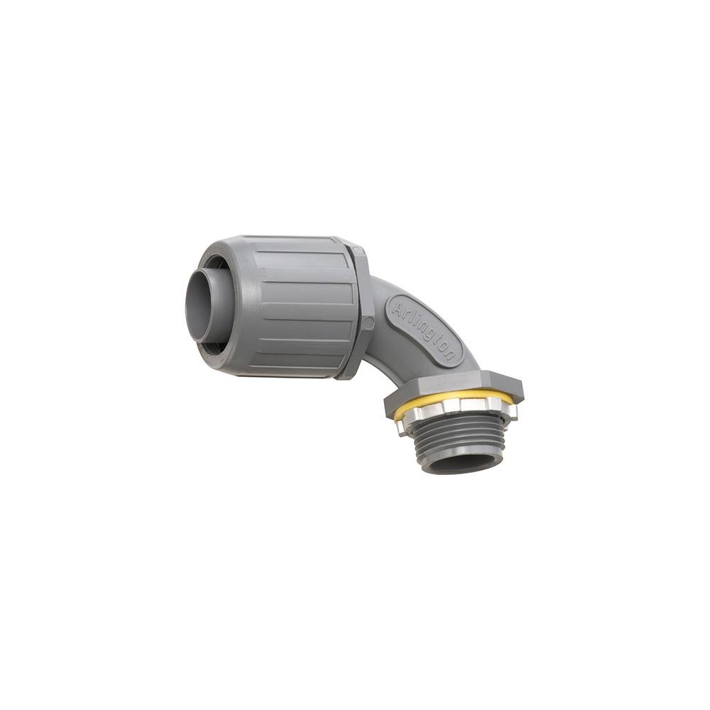 NMLT907 - Non Metallic 90 degree snap2it connector for use with non metallic liquid tight conduit type B only. Push on installation. 3/4" Trade Size.