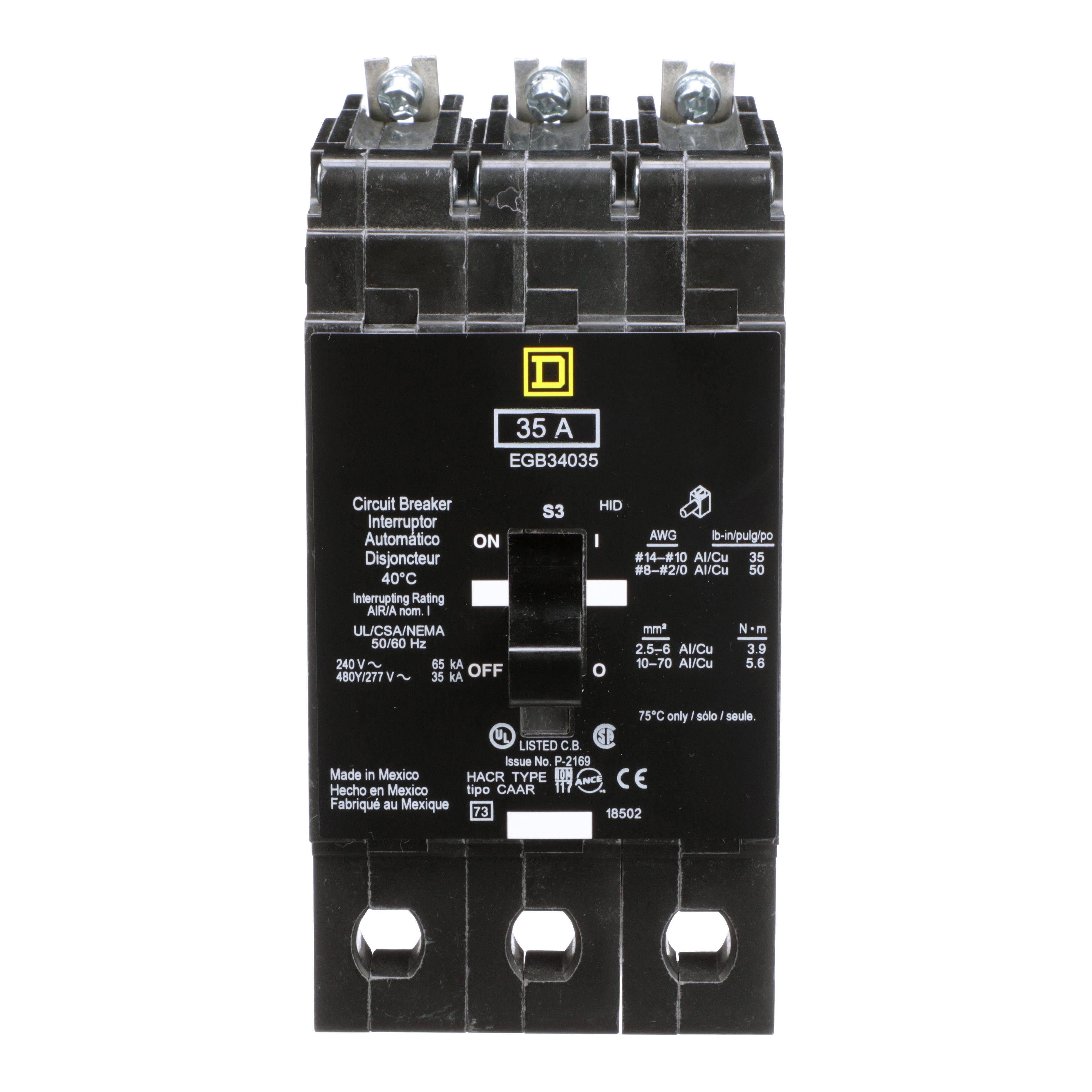 EGB34035 - Mini circuit breaker, E-Frame, 35A, 3 pole, 480Y/277VAC, 65kA max, bolt on [TAA]
